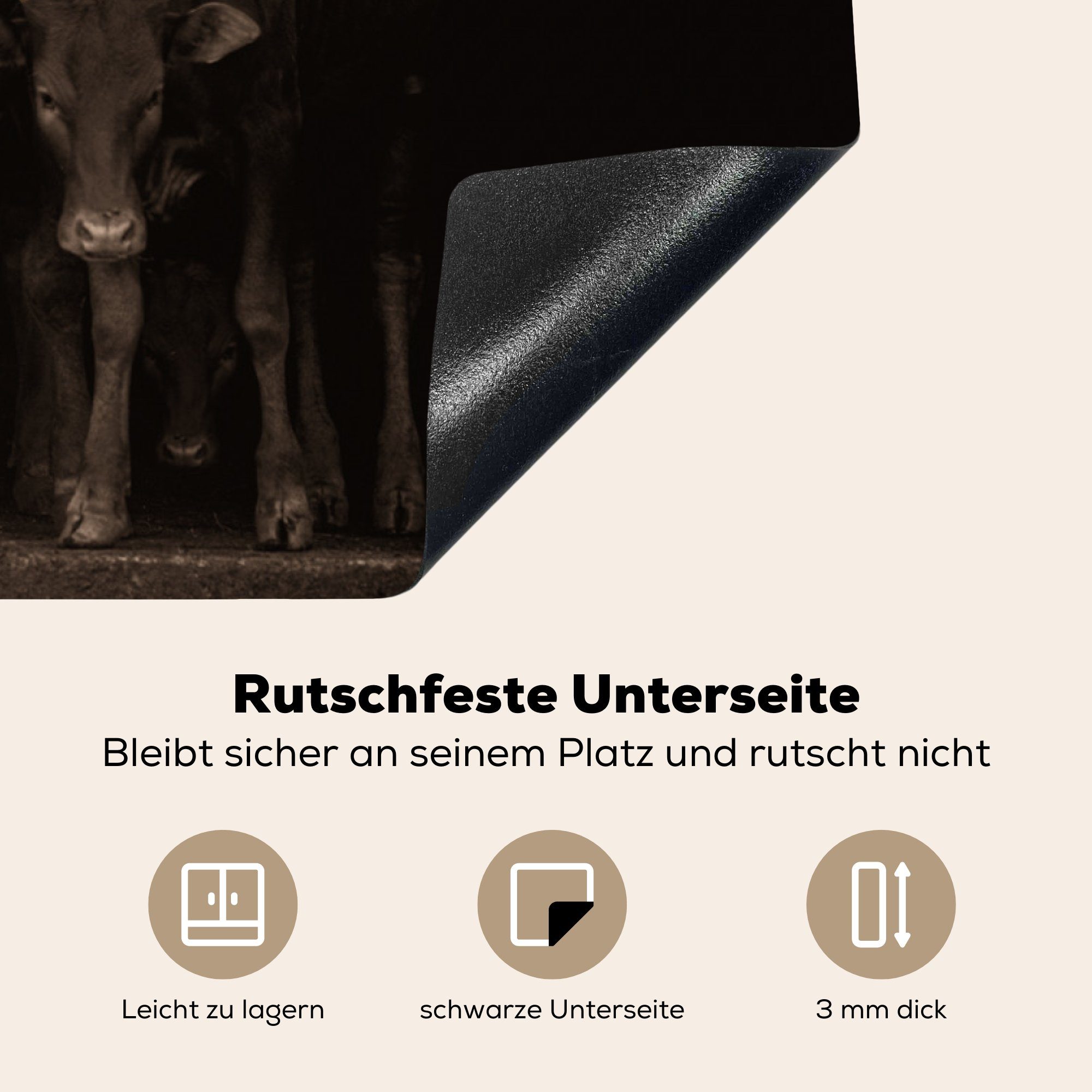 MuchoWow Herdblende-/Abdeckplatte Kühe - Hörner küche, für Schutz tlg), Gold, die Ceranfeldabdeckung 81x52 (1 Vinyl, cm, Induktionskochfeld 