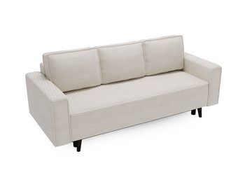 Home Collective Sofa 3-Sitzer Dreisitzer Schlafsofa, mit schwarzen Holzbeinen, und modischem Cordbezug, Beige Creme