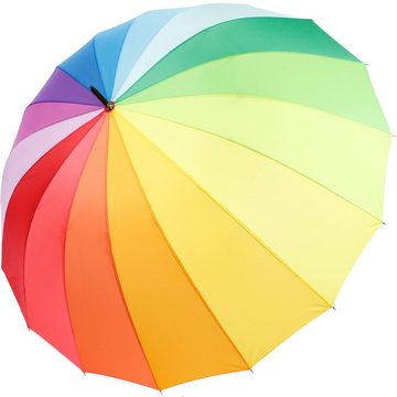 iX-brella Langregenschirm Regenbogen-Schirm 16-teilig extra stabil Automatik, farbenfroh