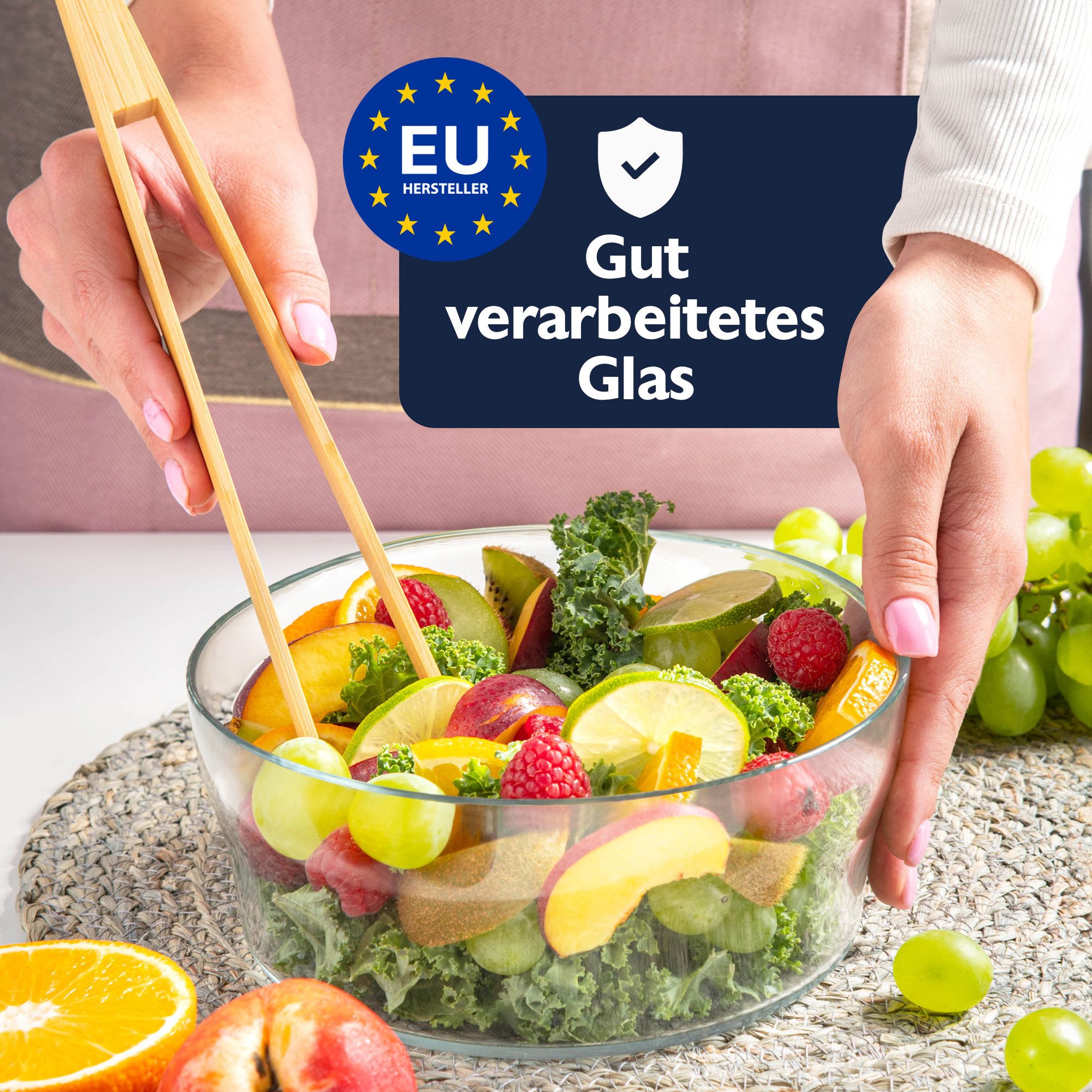 KONZEPT Salatschüssel aus Glas, 1,7 L, Glasschale ideal für Salat, (Obst, Snack, Mussli, Süßigkeiten, 1-tlg), Spülmaschinenfest, 19 cm Durchmesser – Bild 5 von 5