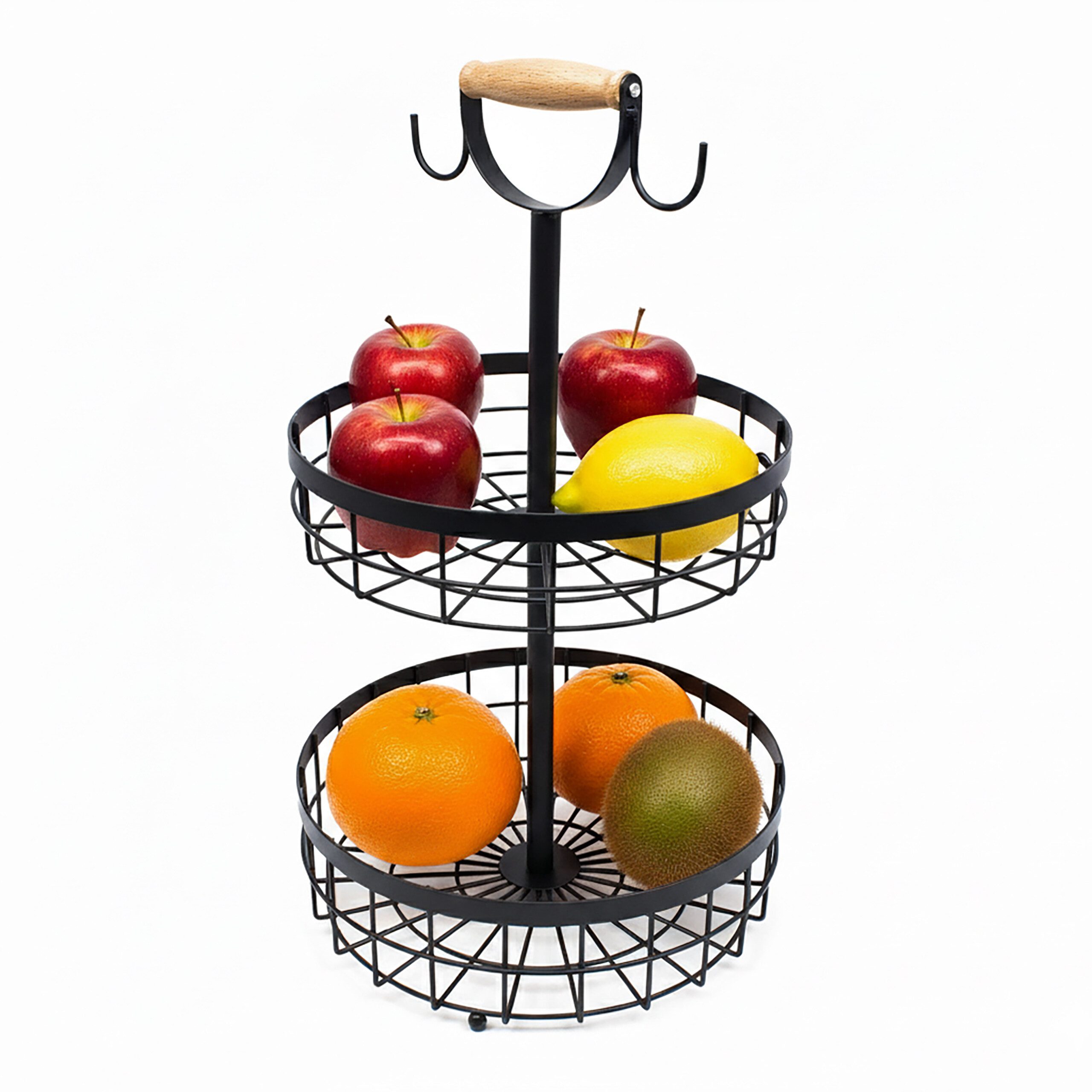 relaxdays Obstschale Obstkorb Etagere 2-stöckig, Eisen, (1-tlg), schwarz