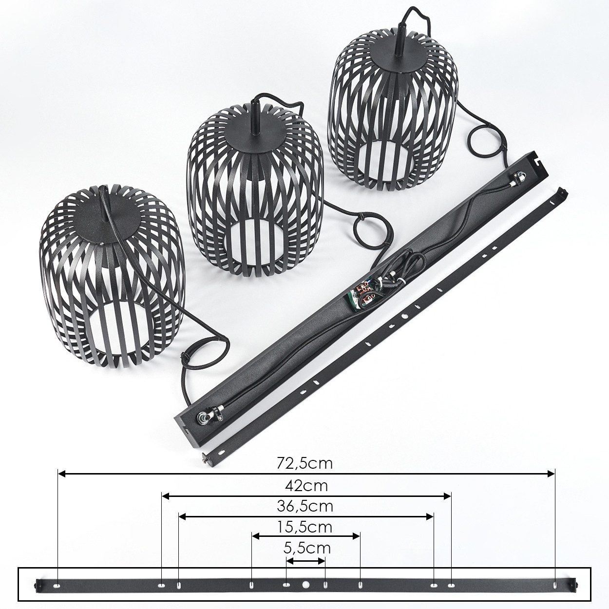 hofstein Hängeleuchte Hängelampe aus Metall in Schwarz, ohne Leuchtmittel, moderne Pendelleucht im Retro/Vintage-Design (20,5 cm), 3 x E27