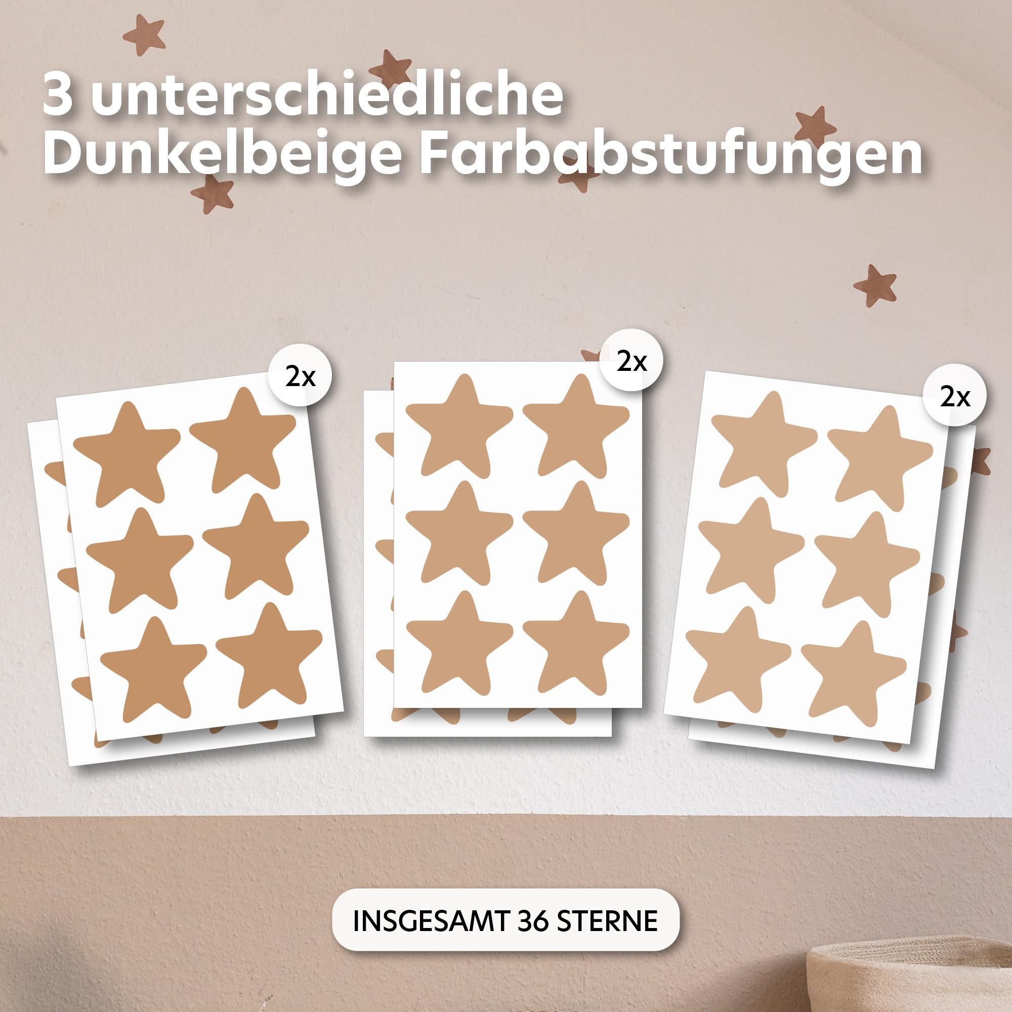 lilimaus Wandsticker Herzen, Sterne & Punkte selbstklebend - Deko fürs Kinderzimmer (36 St), Herzen, Sterne oder Punkte - 36er- & 132er-Set, ablösbar