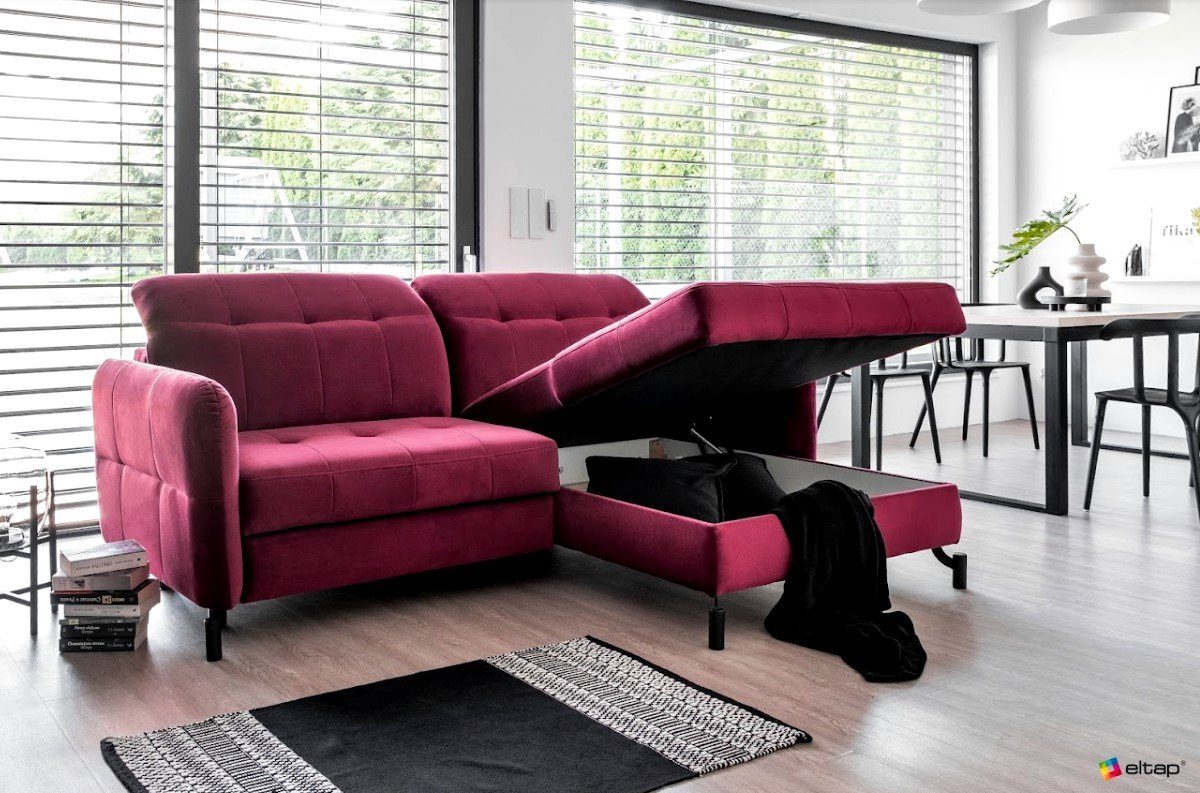 Eltap Ecksofa LORELLE Ausklappbare Couch Skandinavischen verstellbare Stil, Bettkasten, Kopfstützen Kronos 19 im Schlaffunktion