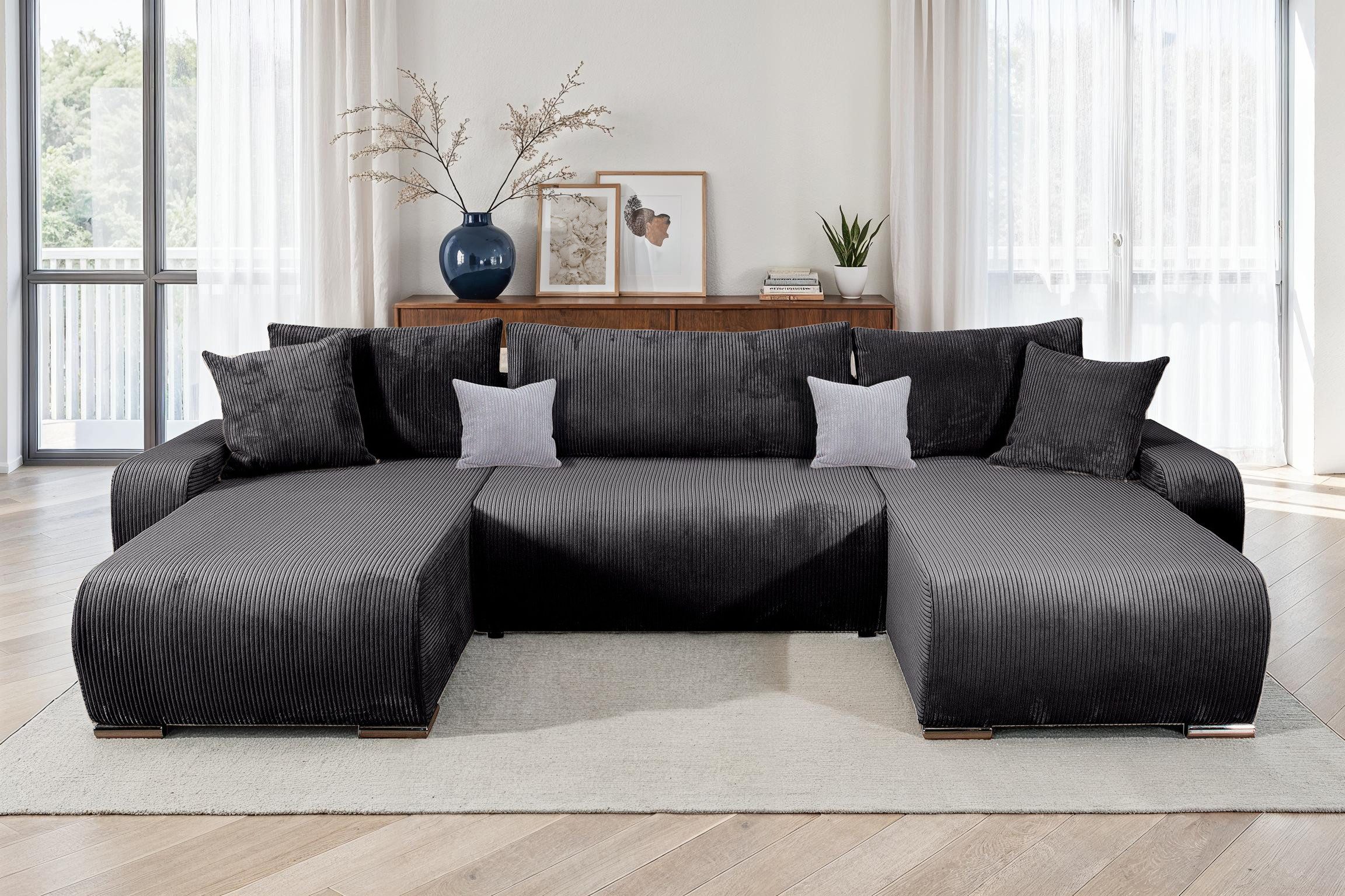COLLECTION AB Wohnlandschaft Paola U-Form, mit Schlaffunktion, Stauraum, Zierkissen und Bonnellfederkern, Cord