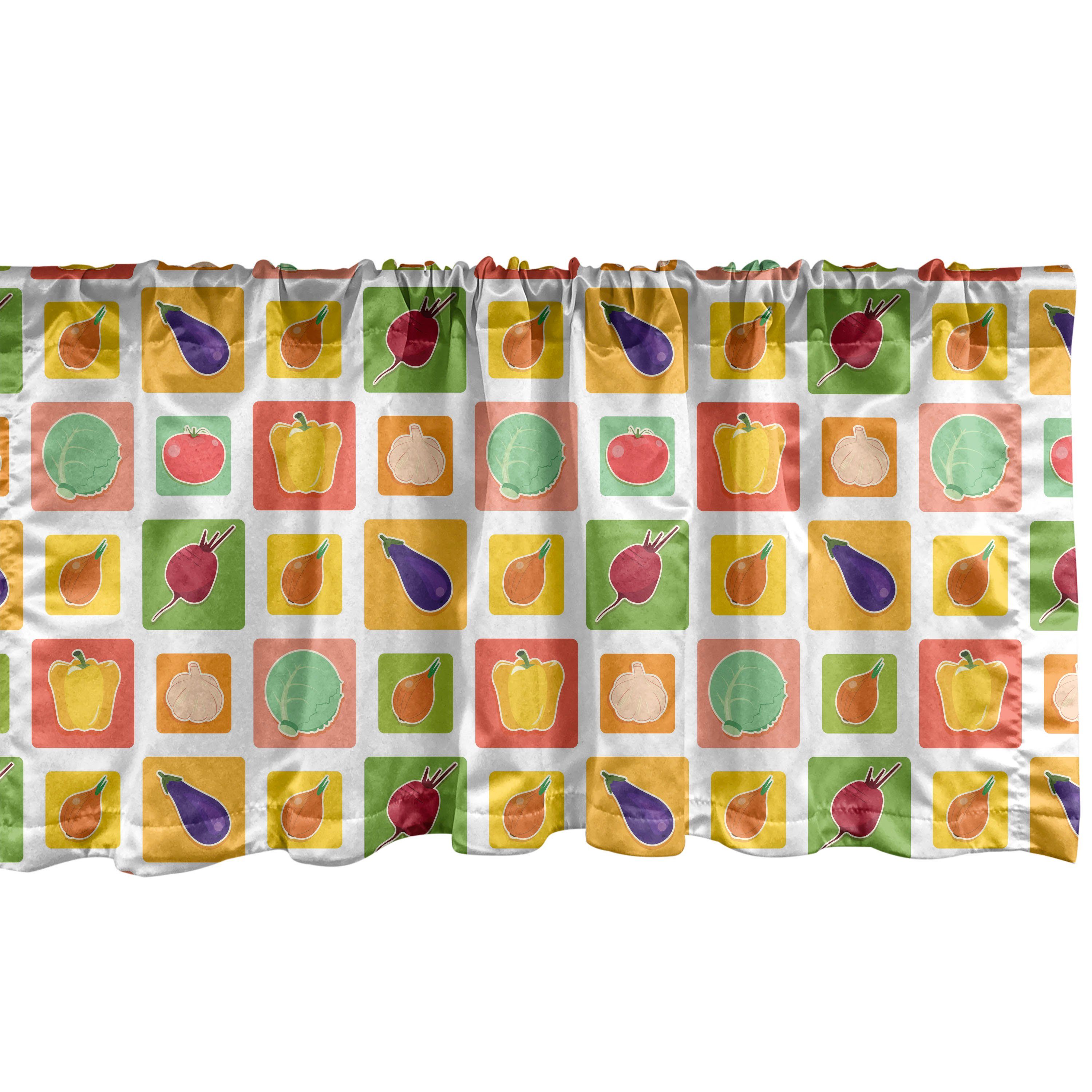 Scheibengardine Vorhang Volant für Küche Schlafzimmer Dekor mit Stangentasche, Abakuhaus, Microfaser, Gemüse Lebensmittel in Vivid Squares