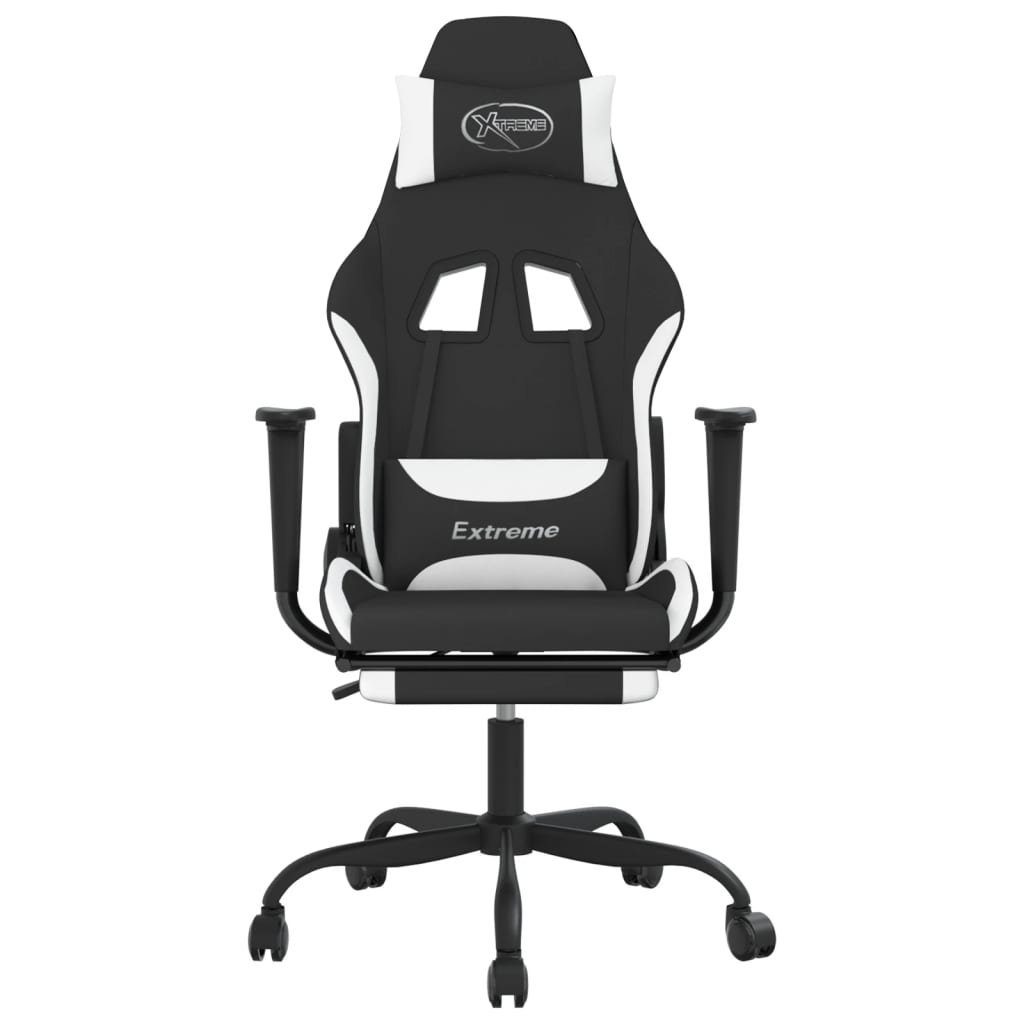 vidaXL Bürostuhl Gaming-Stuhl mit Fußstütze Drehbar Schwarz und Weiß Stoff Gamingstuhl