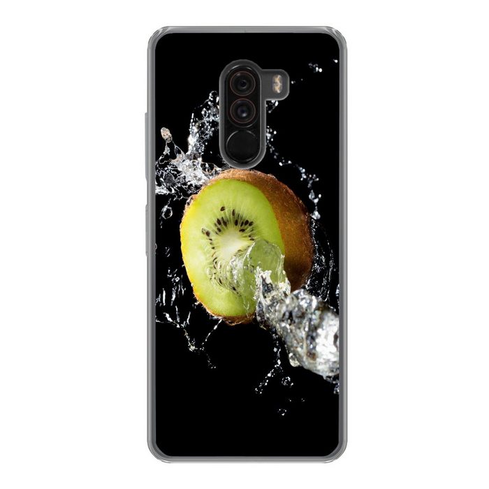 MuchoWow Handyhülle Kiwi - Obst - Stillleben - Wasser - Schwarz Phone Case Handyhülle Xiaomi Pocophone F1 Silikon Schutzhülle