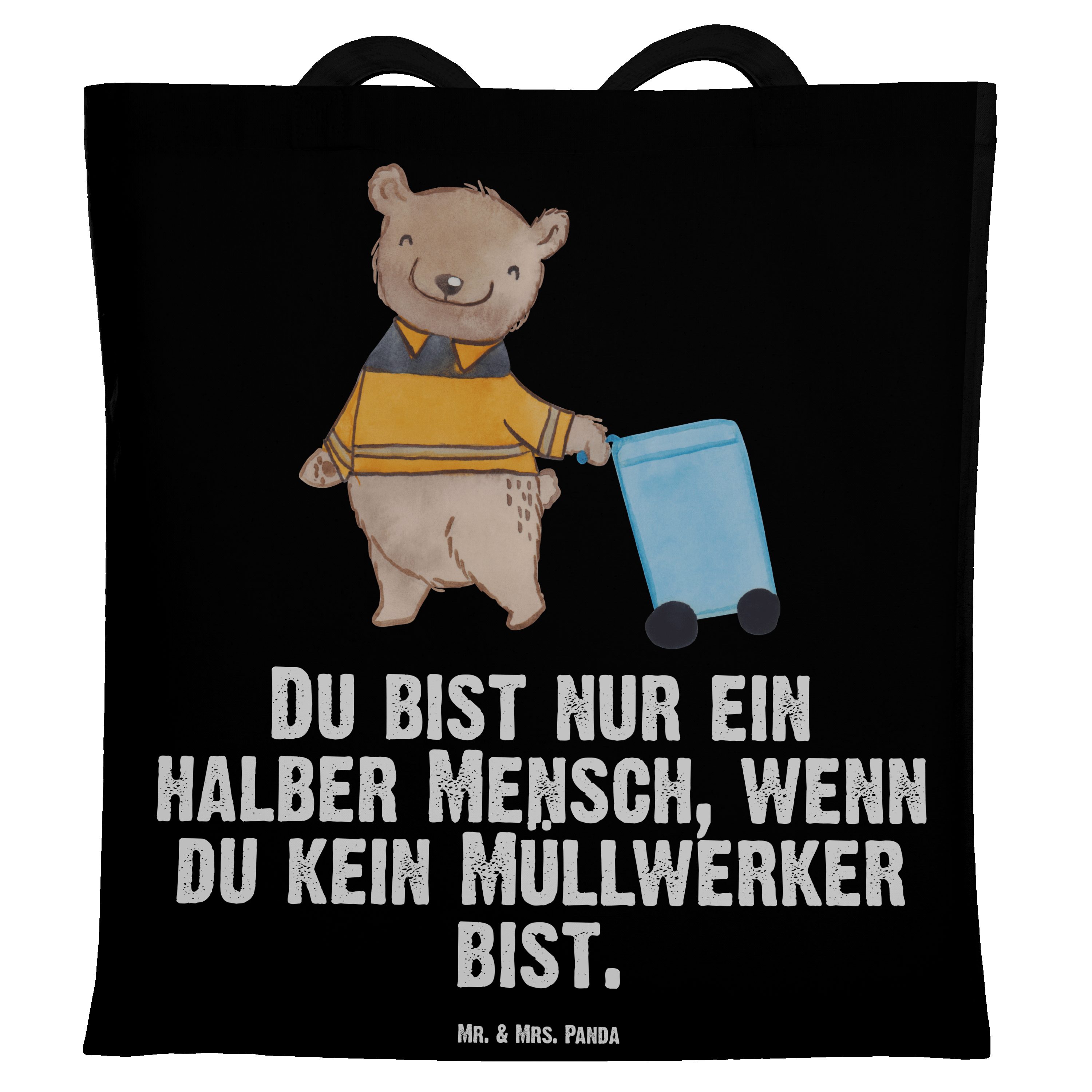 Mr. & Mrs. Panda Tragetasche Müllwerker mit Herz - Schwarz - Geschenk, Dankeschön, Einkaufstasche, (1-tlg)