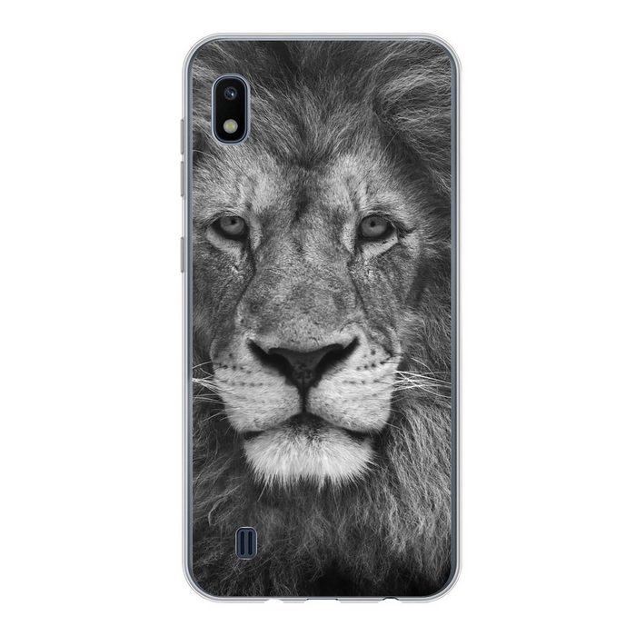 MuchoWow Handyhülle Tierprofil Persischer Löwe in schwarz und weiß Handyhülle Samsung Galaxy A10 Smartphone-Bumper Print Handy