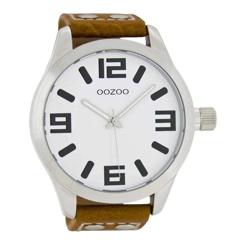 OOZOO Quarzuhr Basic XXL Herrenuhr C1001 Weiss Lederband Cognac 50 mm günstig online kaufen