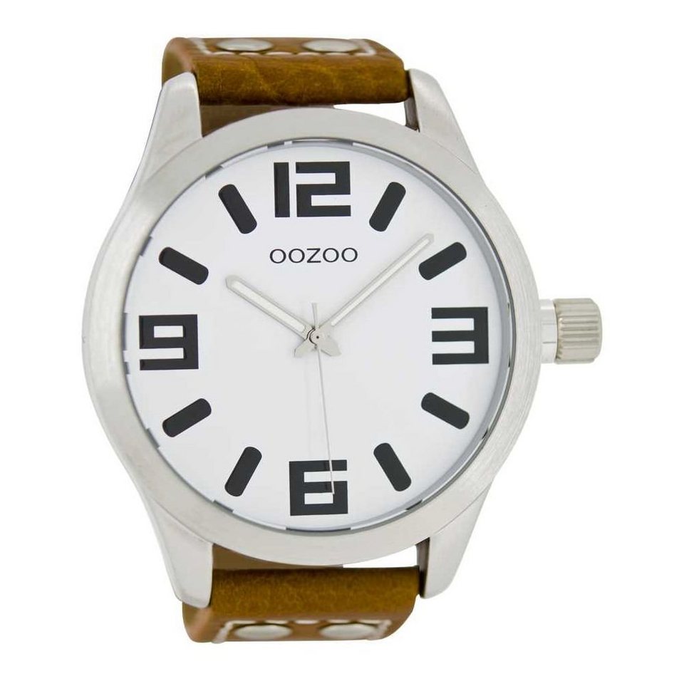 OOZOO Quarzuhr Oozoo Unisex Armbanduhr Timepieces Analog, Damen, Herrenuhr  rund, extra groß (ca. 51mm) Lederarmband, Fashion, Gehäuse-Durchmesser 50  mm (ohne Krone)