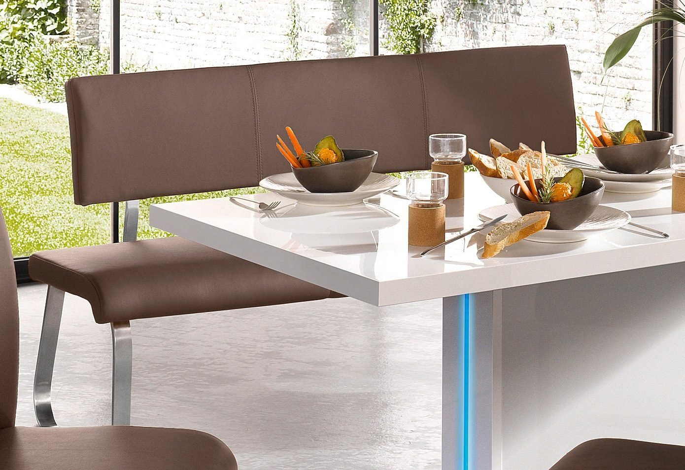 MCA furniture Polsterbank Arco, belastbar bis 280 Kg, Echtleder, in verschiedenen Breiten cappucino
