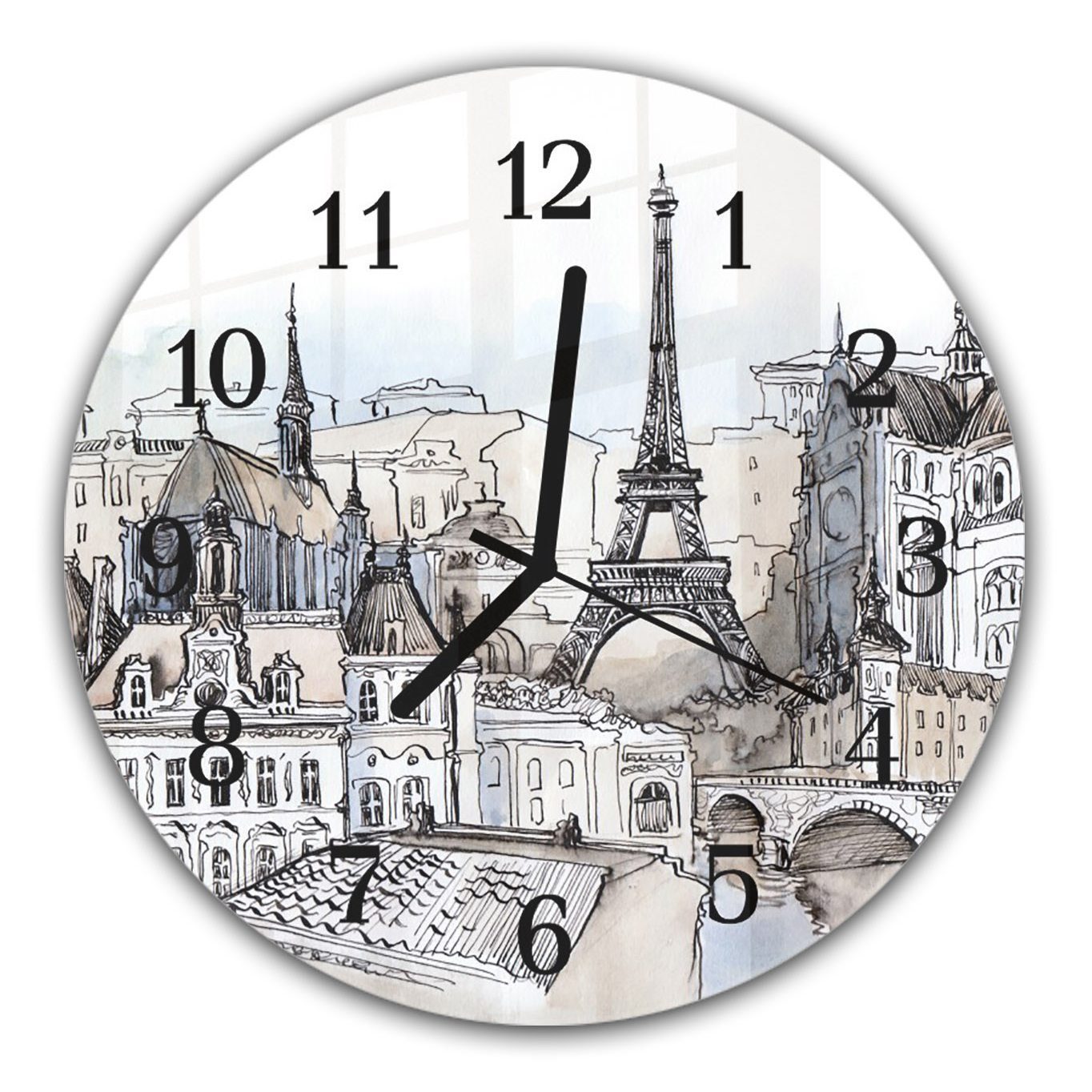 Motiv Rund Wanduhr - aus Glas Quarzuhrwerk 30 mit Paris Malerisches und Durchmesser Wanduhr Primedeco cm mit