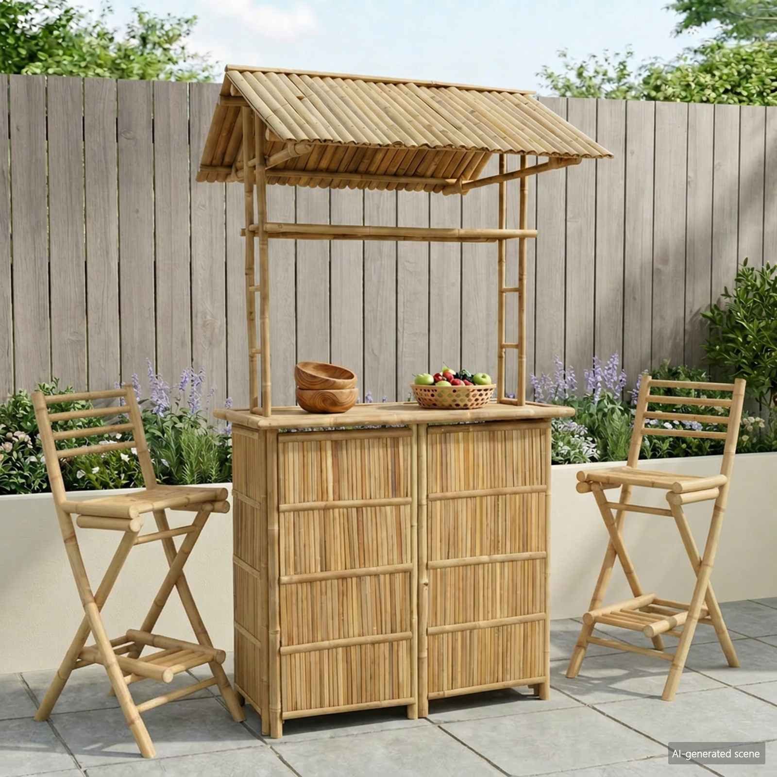 vidaXL Gartentisch Outdoor Bartisch Natur 115 x 95 x 214 cm Bambus (1-St)
