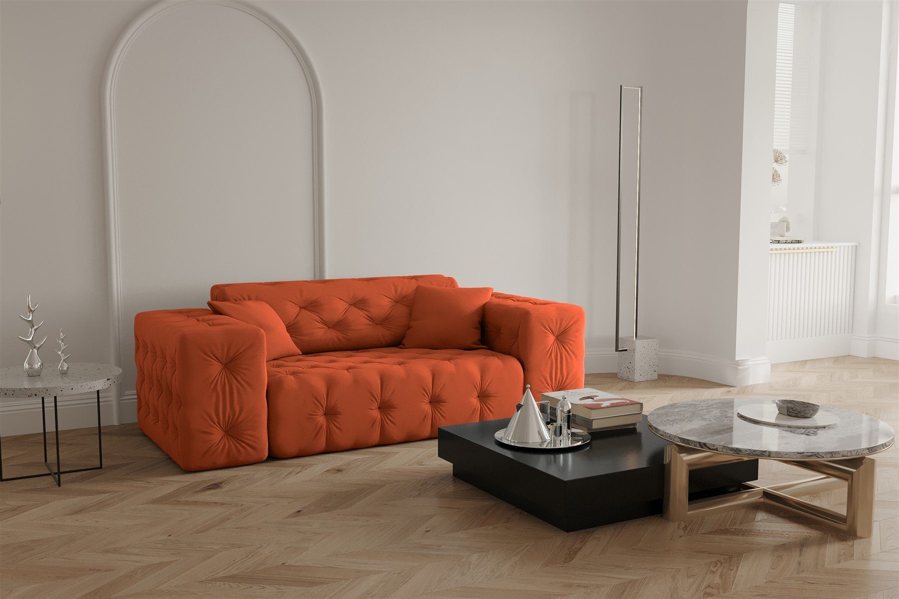 Fun Möbel Sofa Sofa Designersofa CHANTAL 2-Sitzer in Stoff Opera Velvet Orange