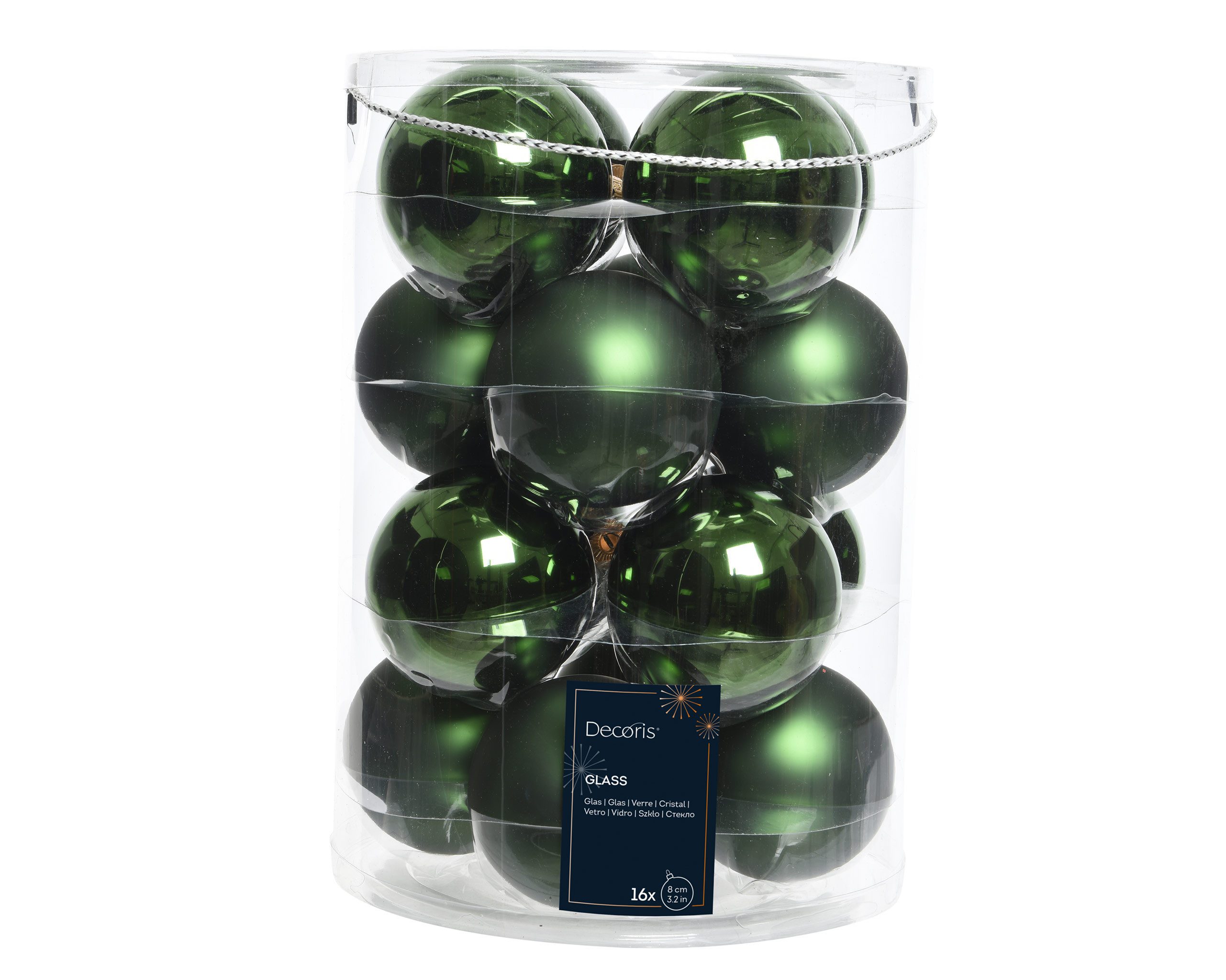 Kaemingk Weihnachtsbaumkugel, Weihnachtskugeln Glas 8cm 16 Stück - Piniengrün