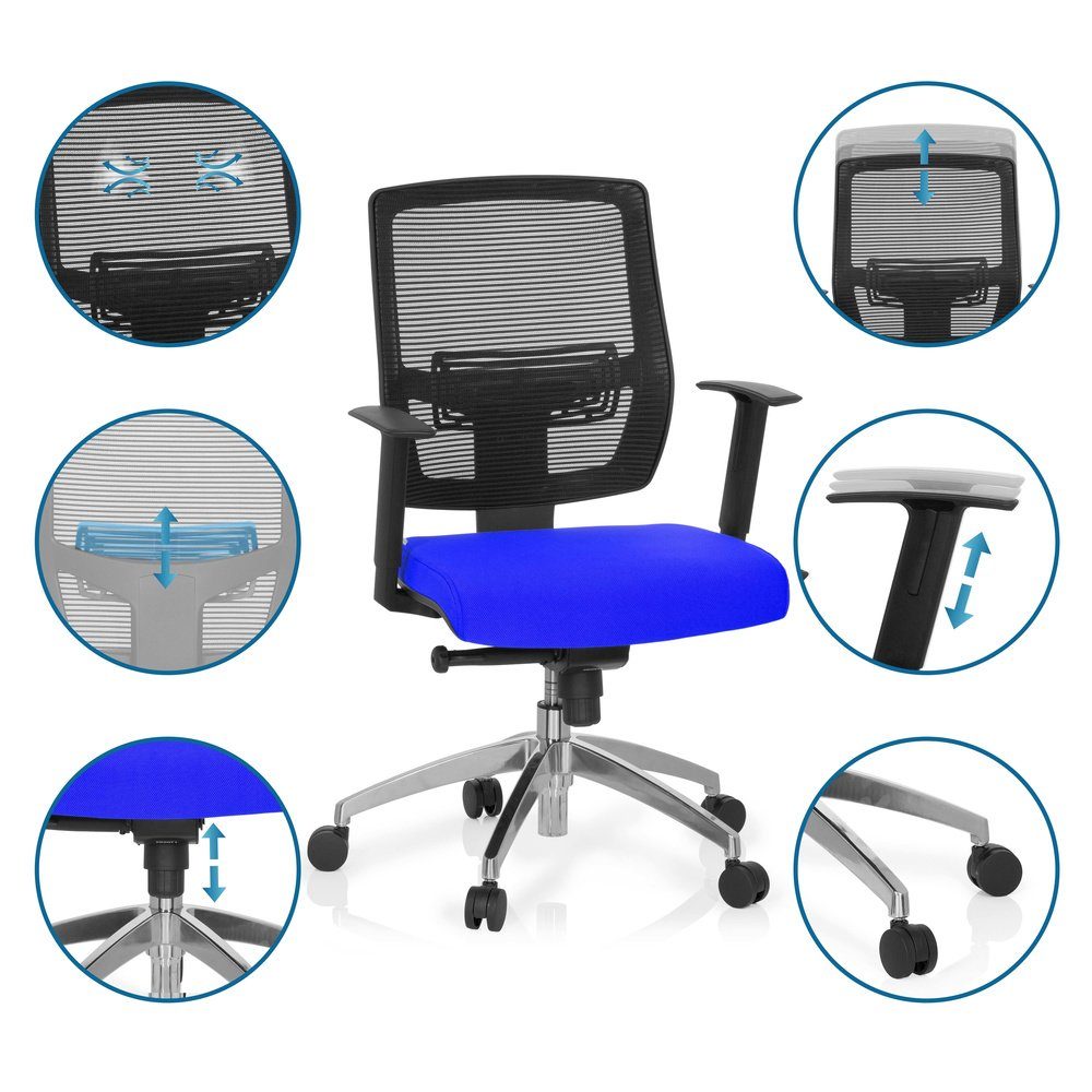 (1 St), Stoff/Netzstoff 90 ergonomisch hjh NET OFFICE Drehstuhl Schreibtischstuhl Bürostuhl Profi Schwarz/Blau