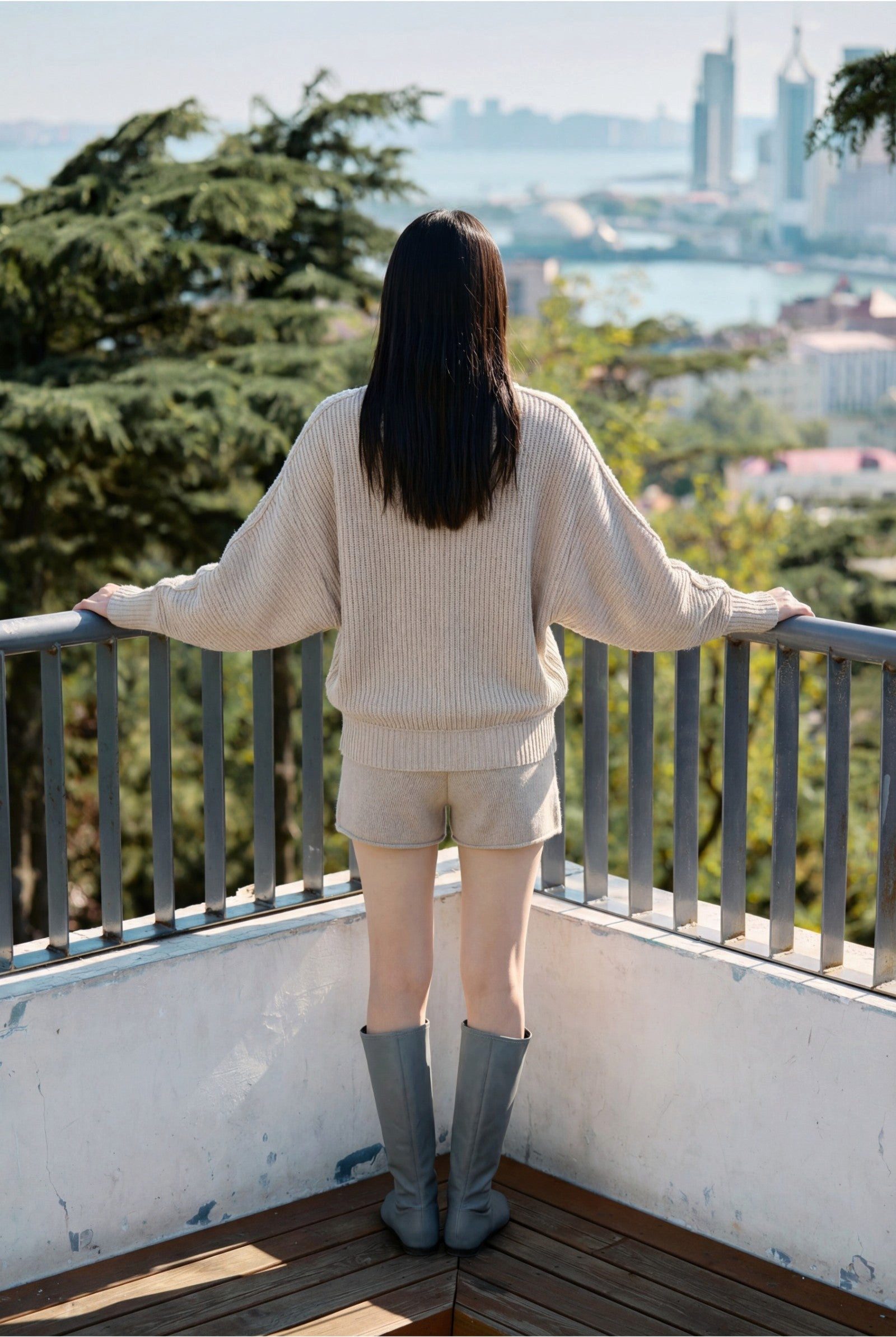 Zaubermond Strickpullover Lockerer Fledermausärmel Pullover Damen Beige Frühling