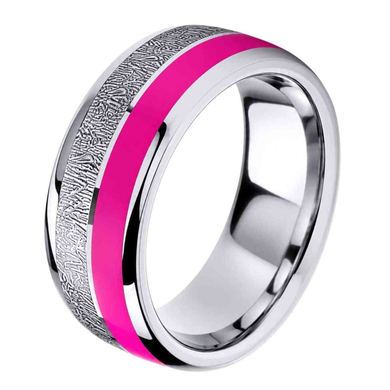 Taffstyle Fingerring Damenring Edelstahl Pink Epoxy hochglanzpoliert Verlobungsring (Moderner Damenring aus hochwertigem Edelstahl mit pinkfarbener Einlage, glä – Bild 4 von 4