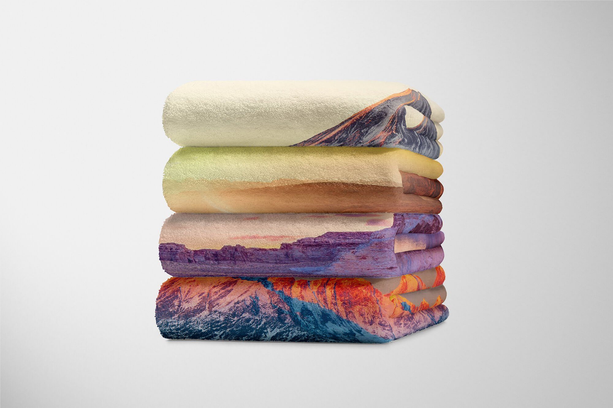 Sinus Fotomotiv Berge Baumwolle-Polyester-Mix Handtuch mit Kuscheldecke Handtücher (1-St), Saunatuch Handtuch Art Strandhandtuch K, Sonnenuntergang Meer