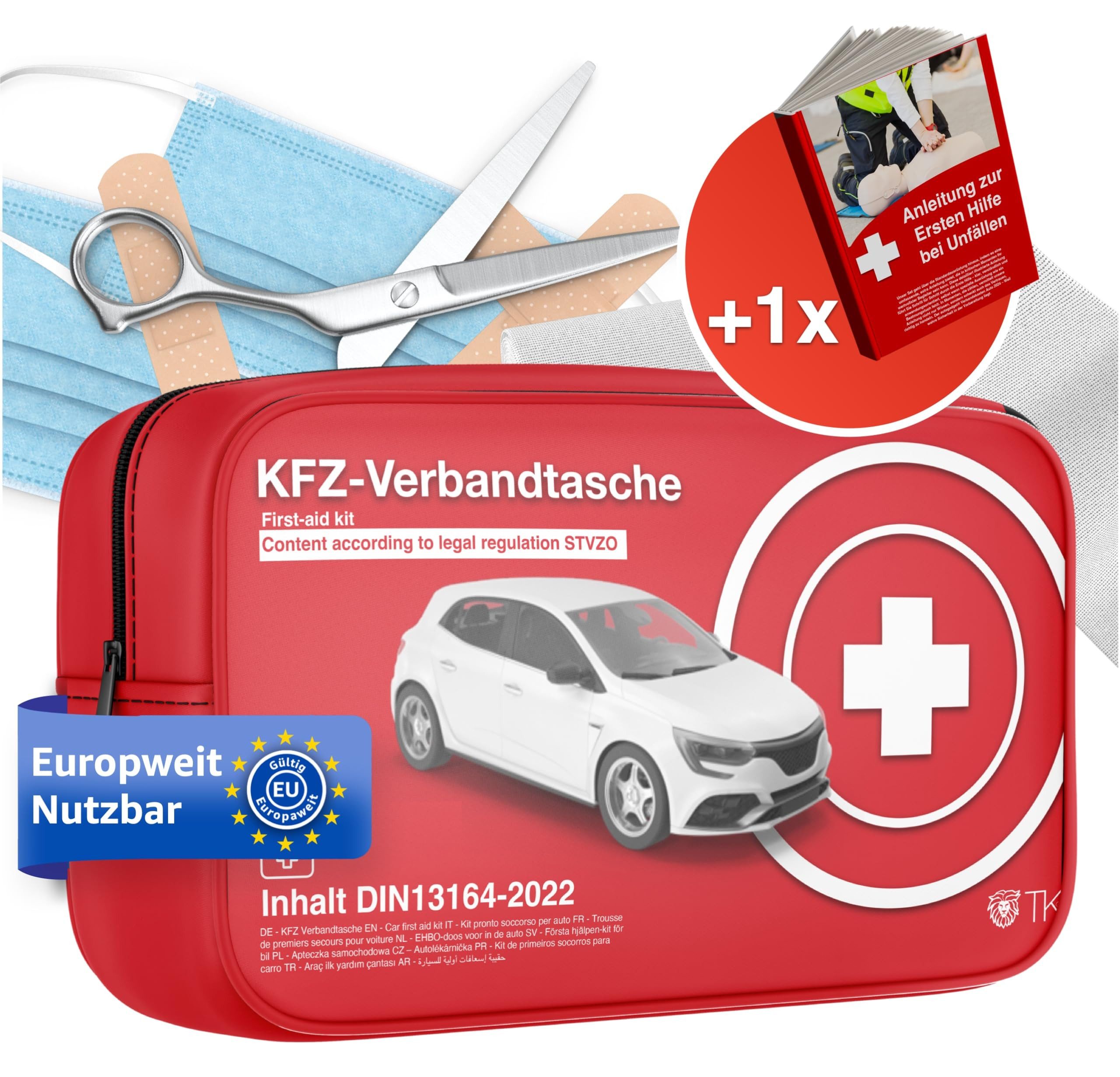 autogadget® KFZ-Verbandtasche Auto Verbandskasten Erste Hilfe - Norm 2026 - DIN 13164 Pflaster, inkl. Anleitungsbuch