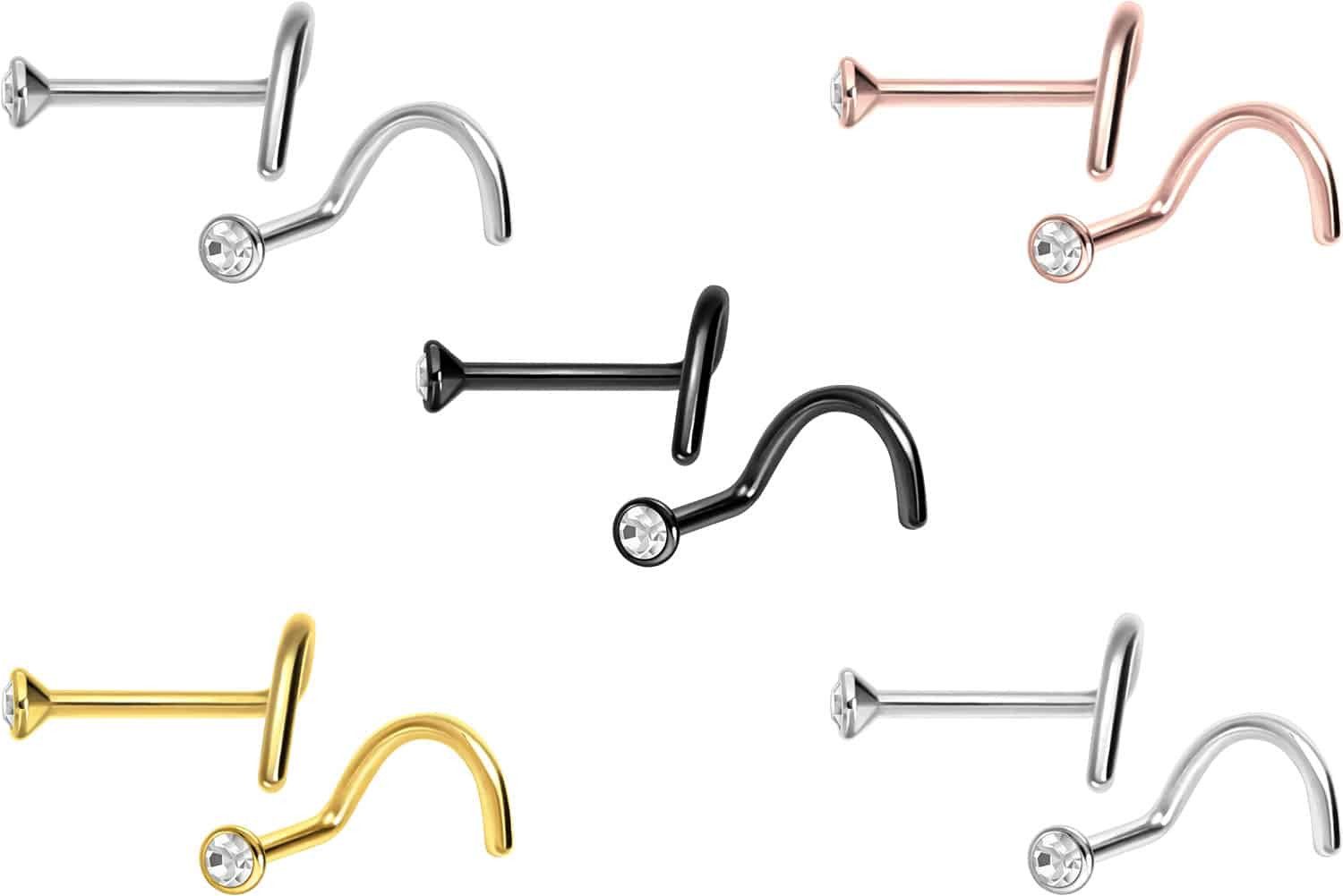PIERCINGLINE Nasenpiercing Titan Nasenstecker Spirale FLACHER KRISTALL (Nas günstig online kaufen
