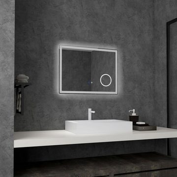 Kleankin Badspiegel Leuchtspiegel mit Memory-Funktion, Touch-Funktion und Antibeschlagen (Lichtspiegel, 1-St., Badezimmerspiegel), mit 3x Vergrößerung