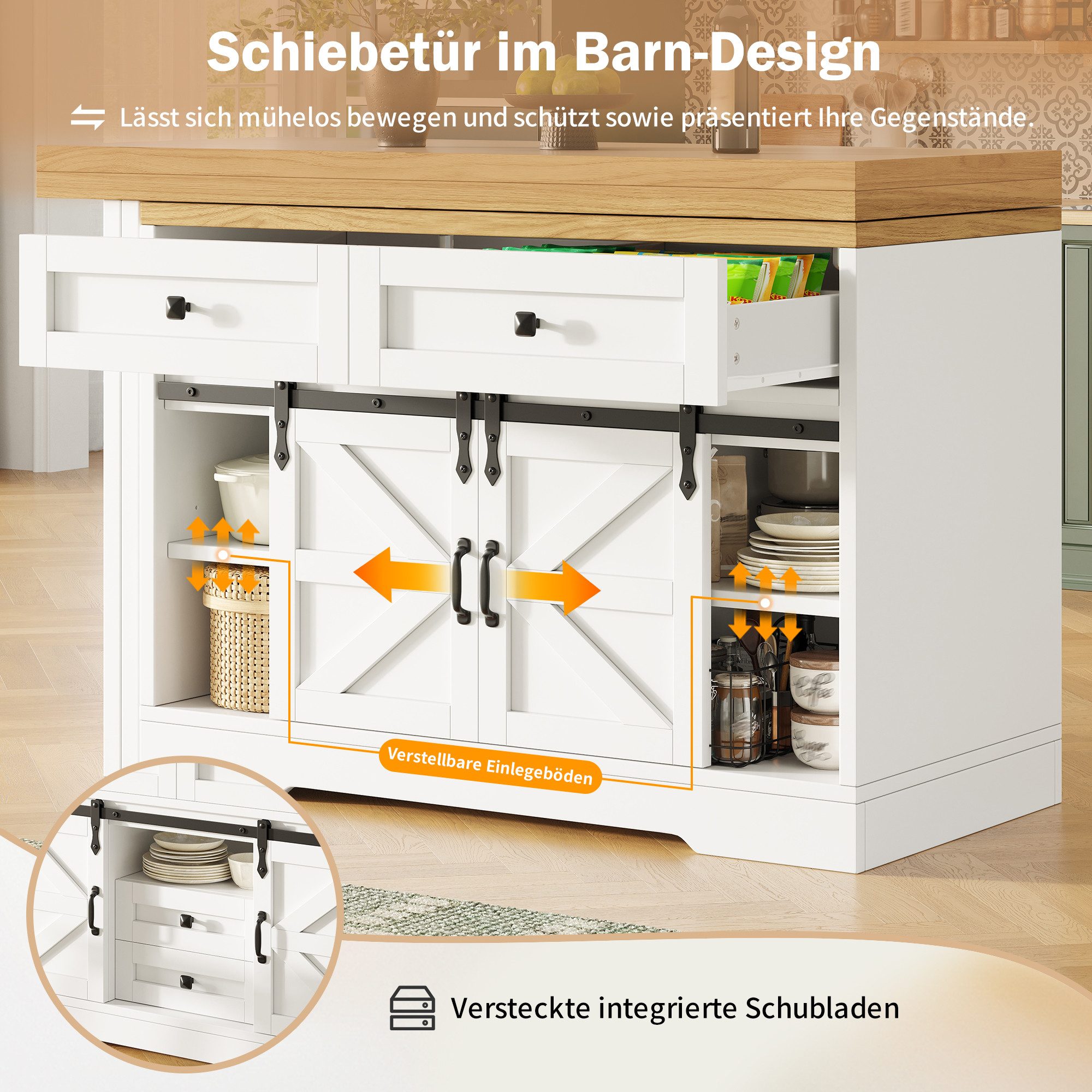 i@home Bartisch Ausziehbarer Kücheninsel-Esstisch (Packung Set), Seitenschrank mit versteckten Schubladen 360° drehbare Paneele – Bild 3 von 5