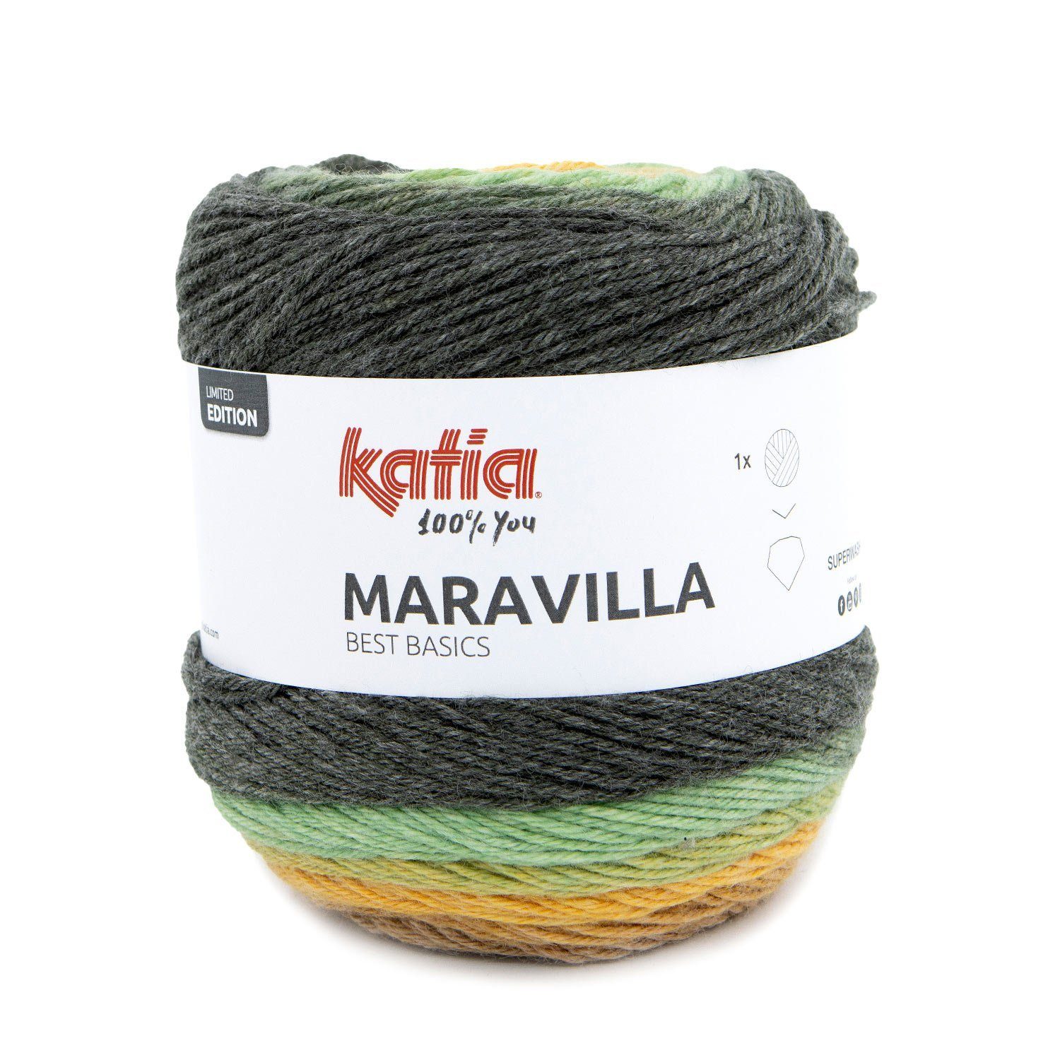 Katia Maravilla Farbverlaufswolle mit Strickanleitung 1 Tuch = 1 Knäuel Häkelwolle, 480,00 m (200g Wolle mit Farbverlauf zum Stricken und Häkeln, Handstrickgarn, Strickgarn, Strickwolle, Farbverlaufsgarn), trocknergeeignet