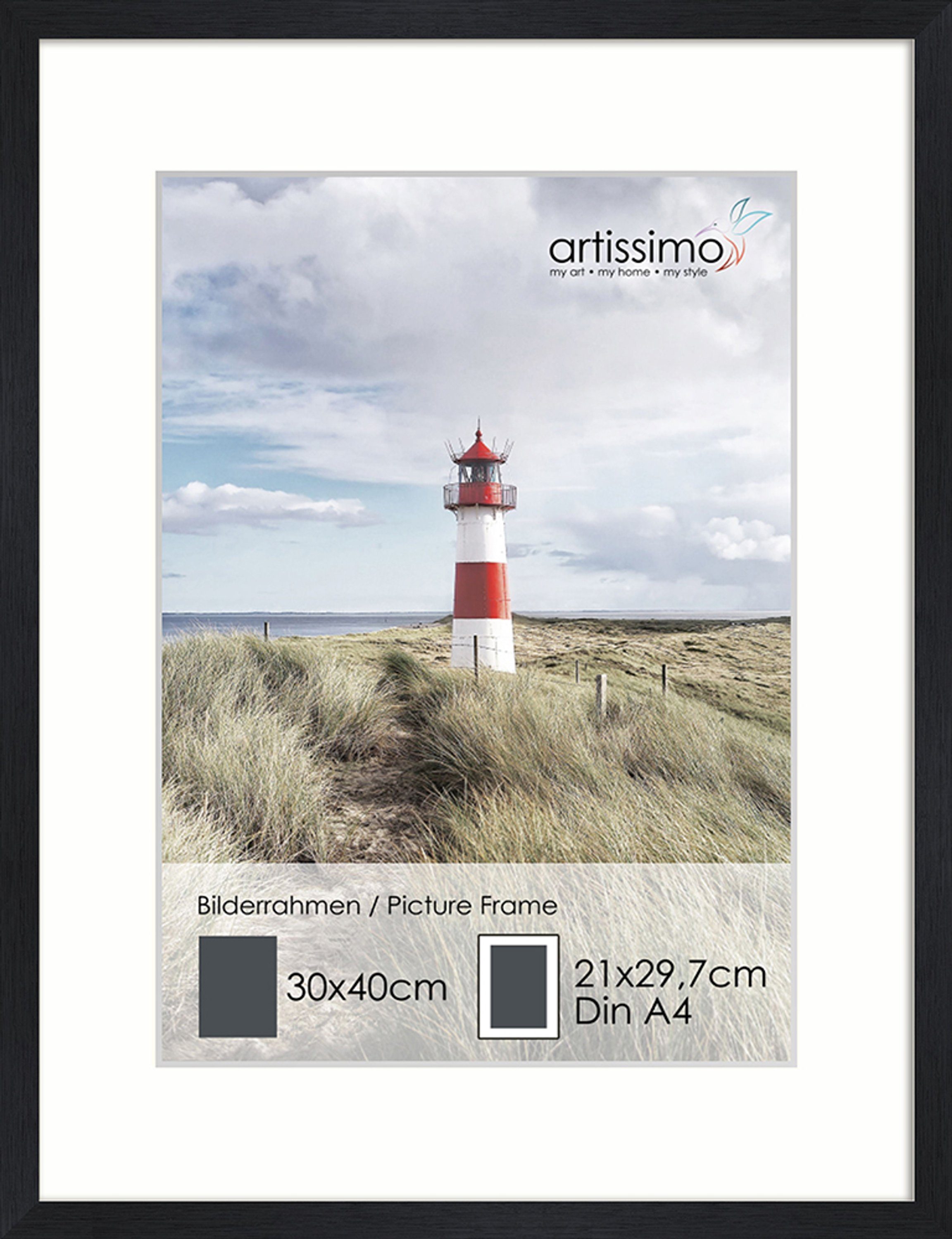 artissimo Bilderrahmen Rahmen 30x40cm inkl Passepartout für Poster DinA4 Bilderrahmen Schwarz