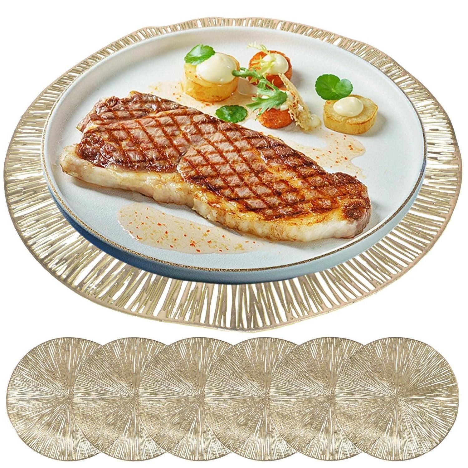LuxusKollektion Platzset Platzset Rund Gold 38cm 6er Set PVC, (6-St)