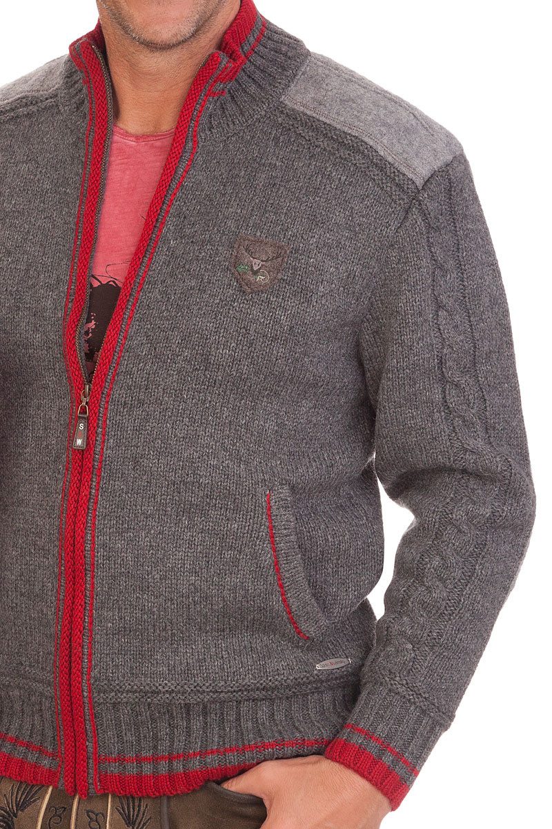 Spieth & Wensky Trachtenstrickjacke Strickjacke Herren - NETZBACH - Meisterschaftsjacke - mittelgrau
