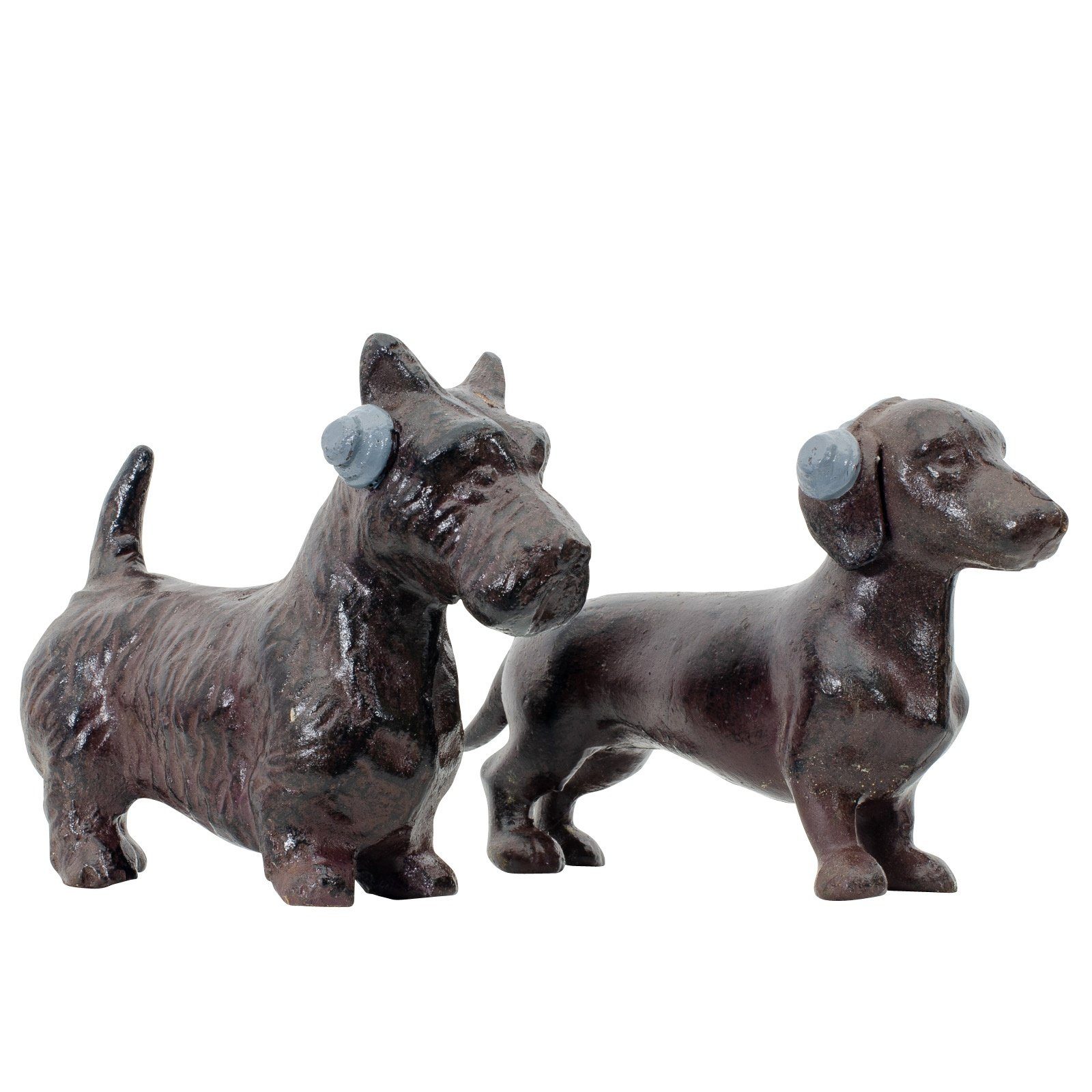Dekofigur An Figur 2x Aubaho Hund Eisenfigur Kopfhörer Skulptur Dachshund Terrier Eisen
