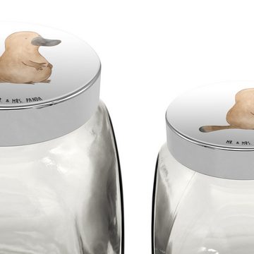 Mr. & Mrs. Panda Vorratsglas XL 2000ml Schnabeltier Mut - Weiß - Geschenk, Raodtrip, Neustart, Süß, Premium Glas, (1-tlg), Vielseitig einsetzbar