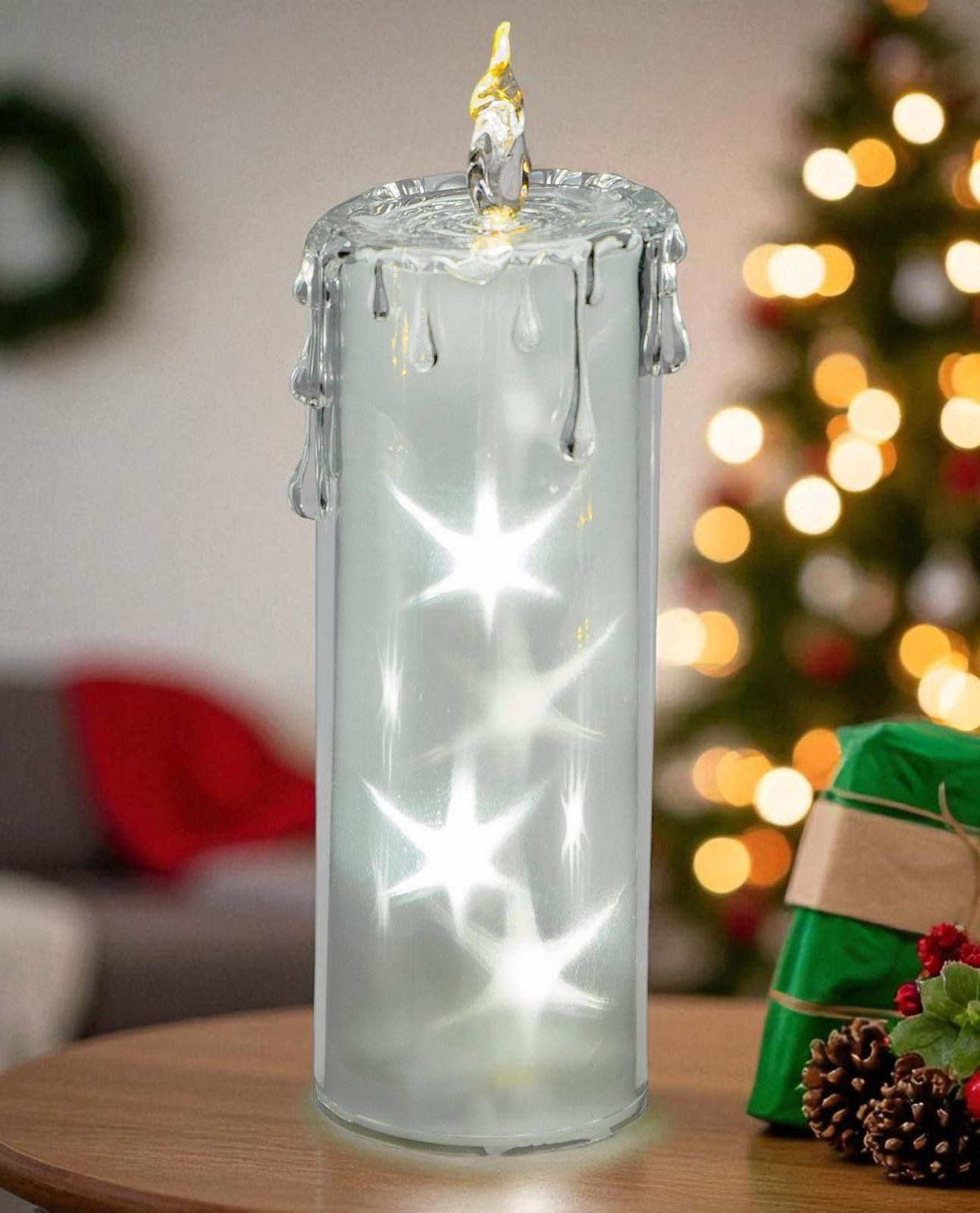 formano LED Dekolicht Kerze Weihnachtsdeko aus Acryl mit Sternmotiv Dekokerze 7x18 cm, LED fest integriert