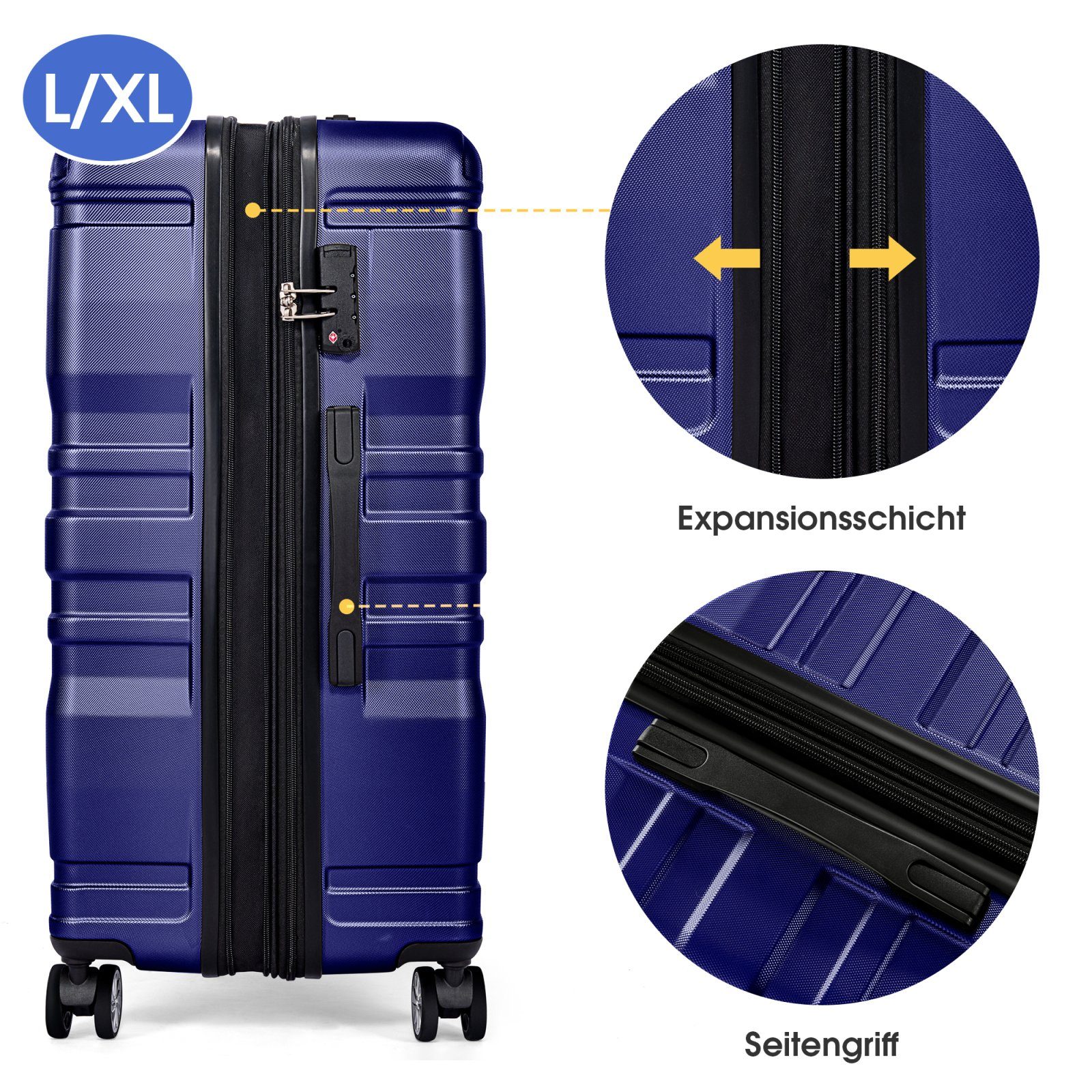 Hochwertiges Universalrad und mit Trolleyset Koffer Koffer-Set Blau 3-teiliges SEEZSSA TSA-Schloss Hartschalen-Handgepäck,
