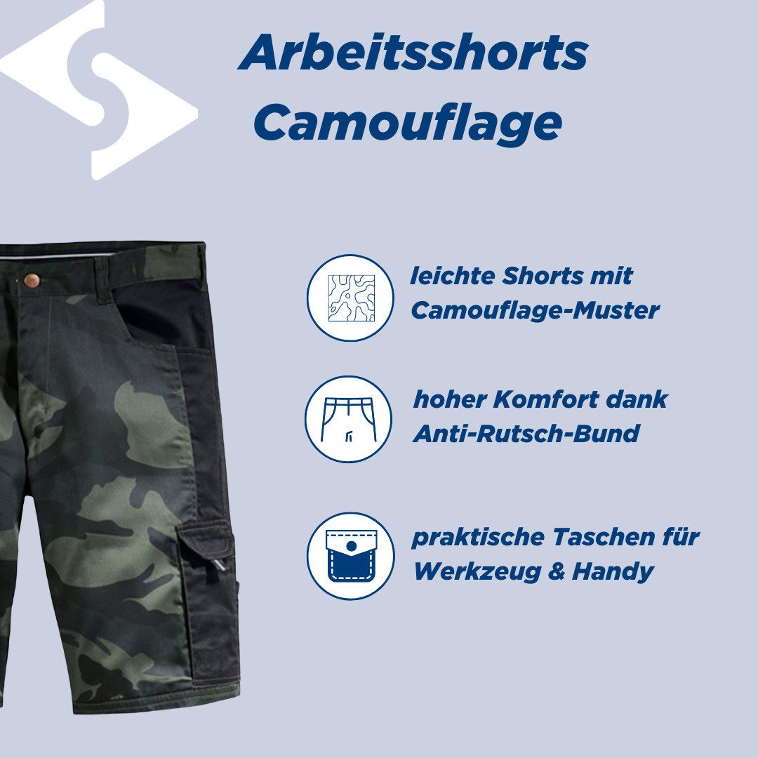 SCHEIBLER WORKWEAR Arbeitsshorts Camouflage mit Hammerschalufe und Oberschenkeltasche