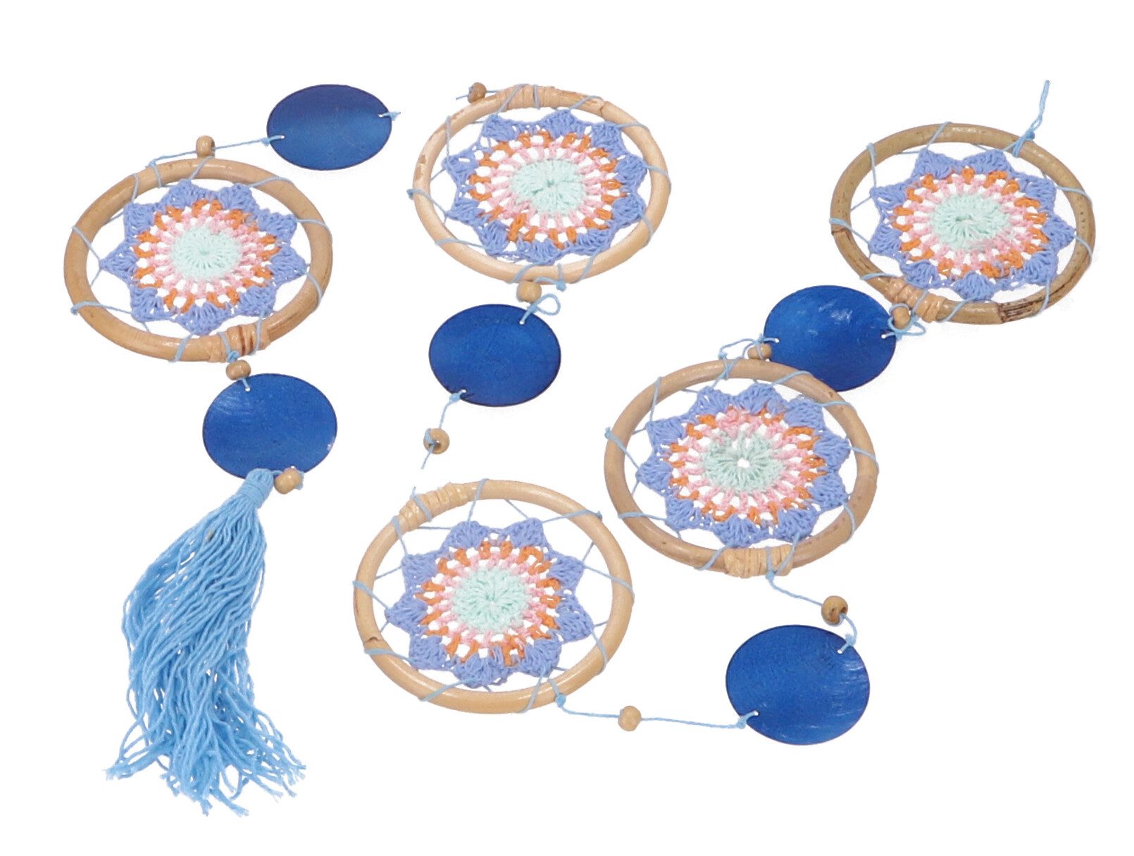 Guru-Shop Dekoobjekt Traumfängerkette, Wanddeko 140 cm - blau/orange