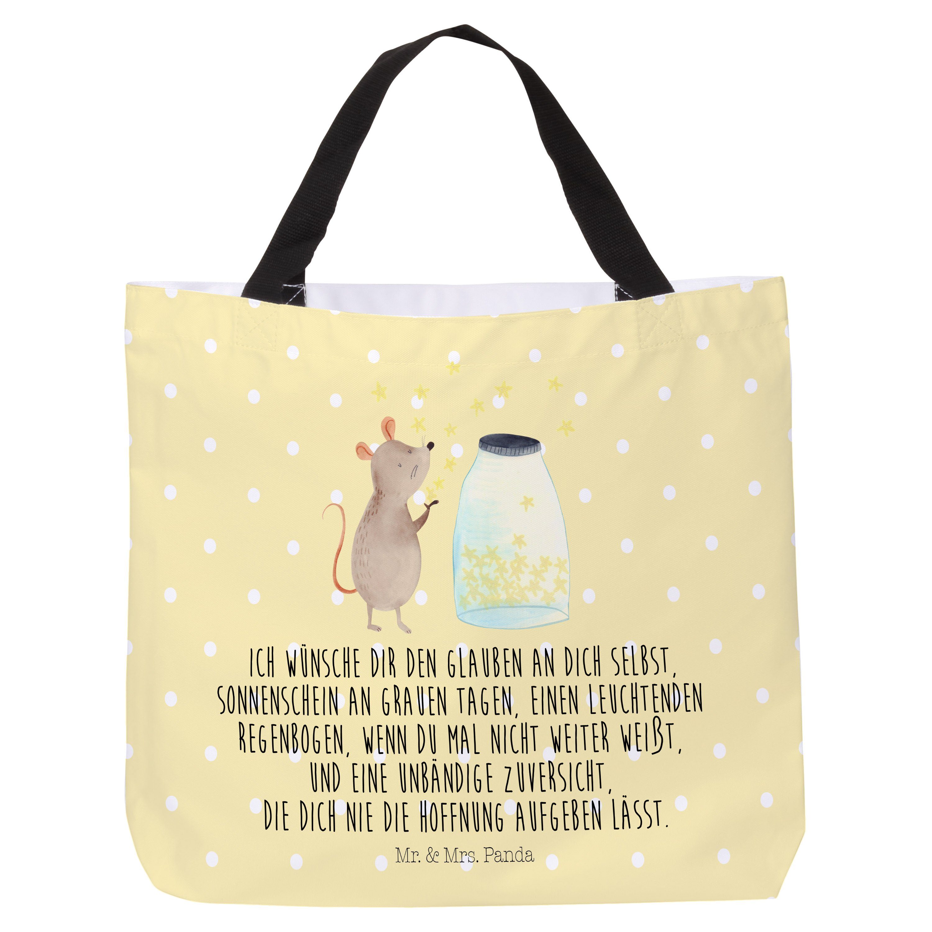 Mr. & Mrs. Panda Shopper Maus Sterne Gelb Pastell Geschenk, lustige