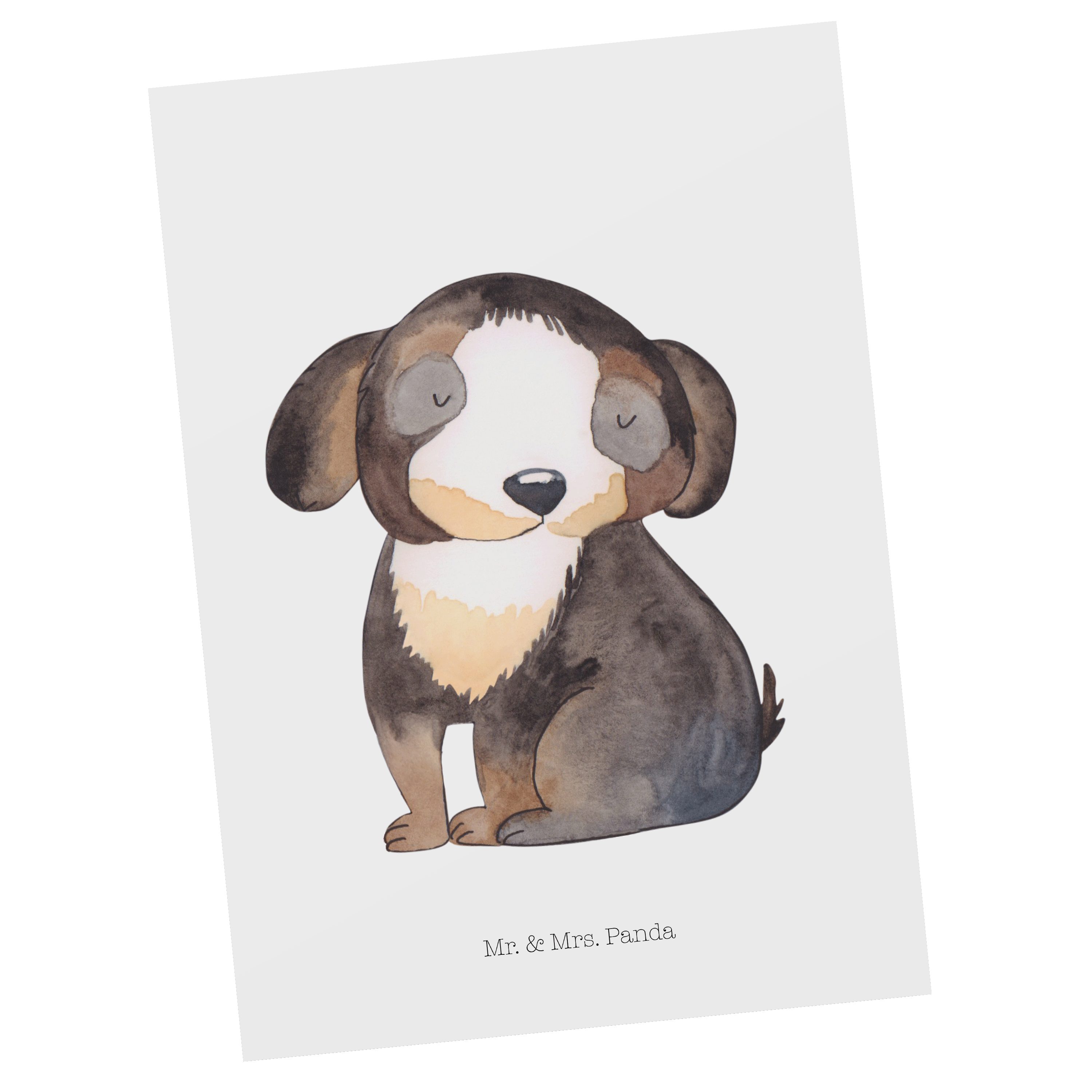 Mr. & Mrs. Panda Postkarte Hund entspannt - Weiß - Geschenk, Hundespruch, Liebe, Ansichtskarte