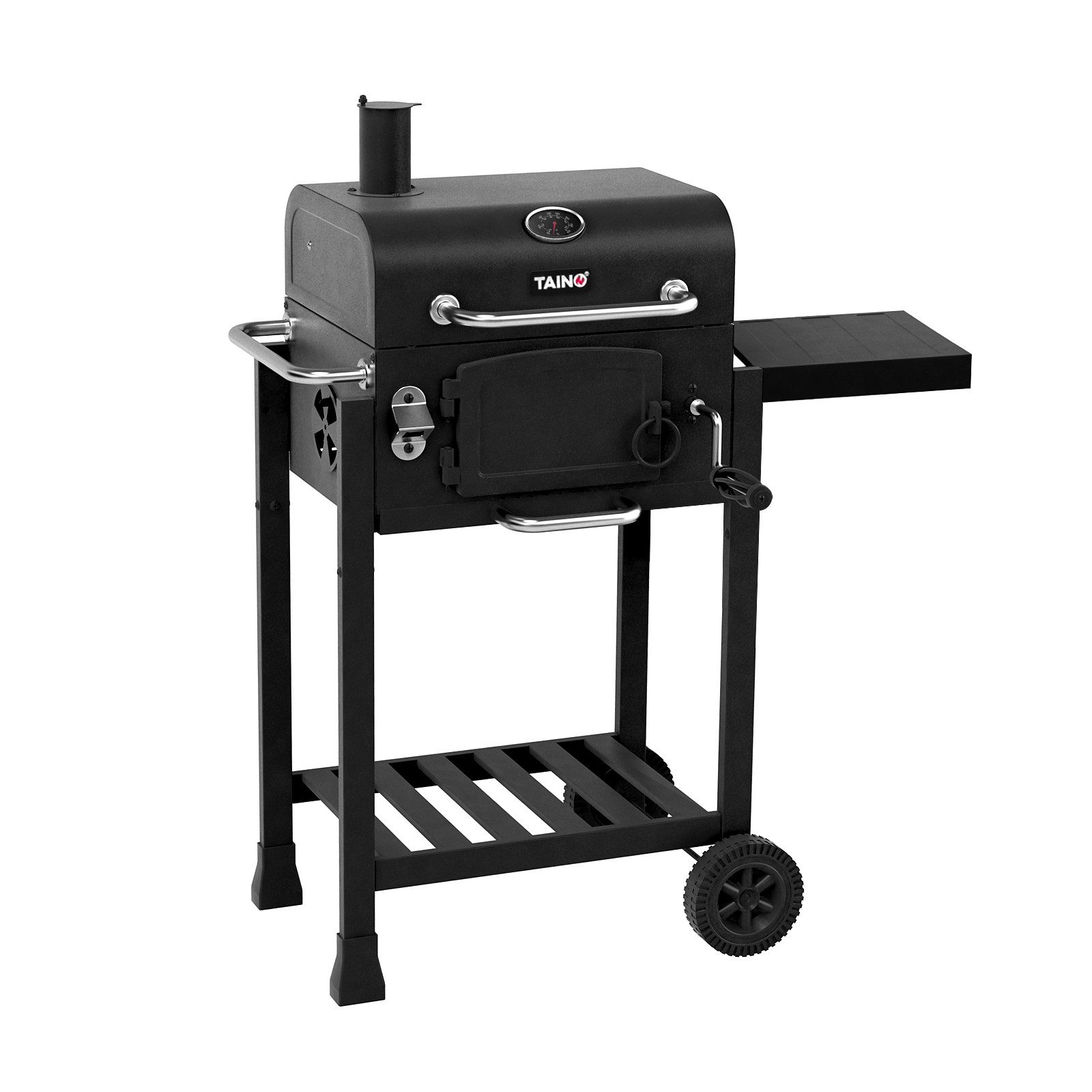 TAINO Holzkohlegrill, HERO, Grillwagen, Smoker, klappbarer Seitentisch, integriertes Thermometer