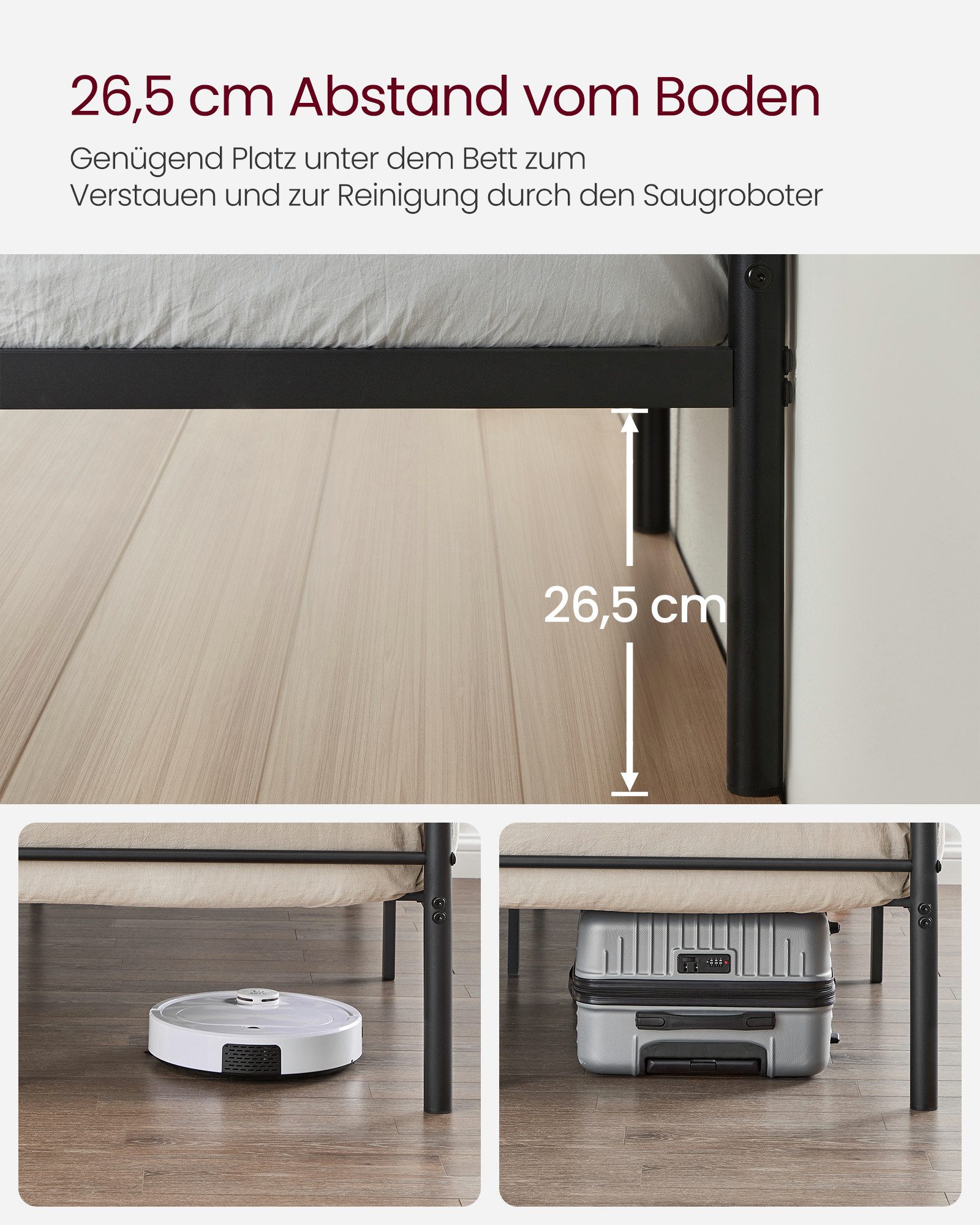 VASAGLE Bettgestell Bett Gästebett (1-tlg., 140 x 200 cm), 140 x 200 cm, einfache Montage, Doppelbett, Bettgestell, Bettrahmen – Bild 5 von 5
