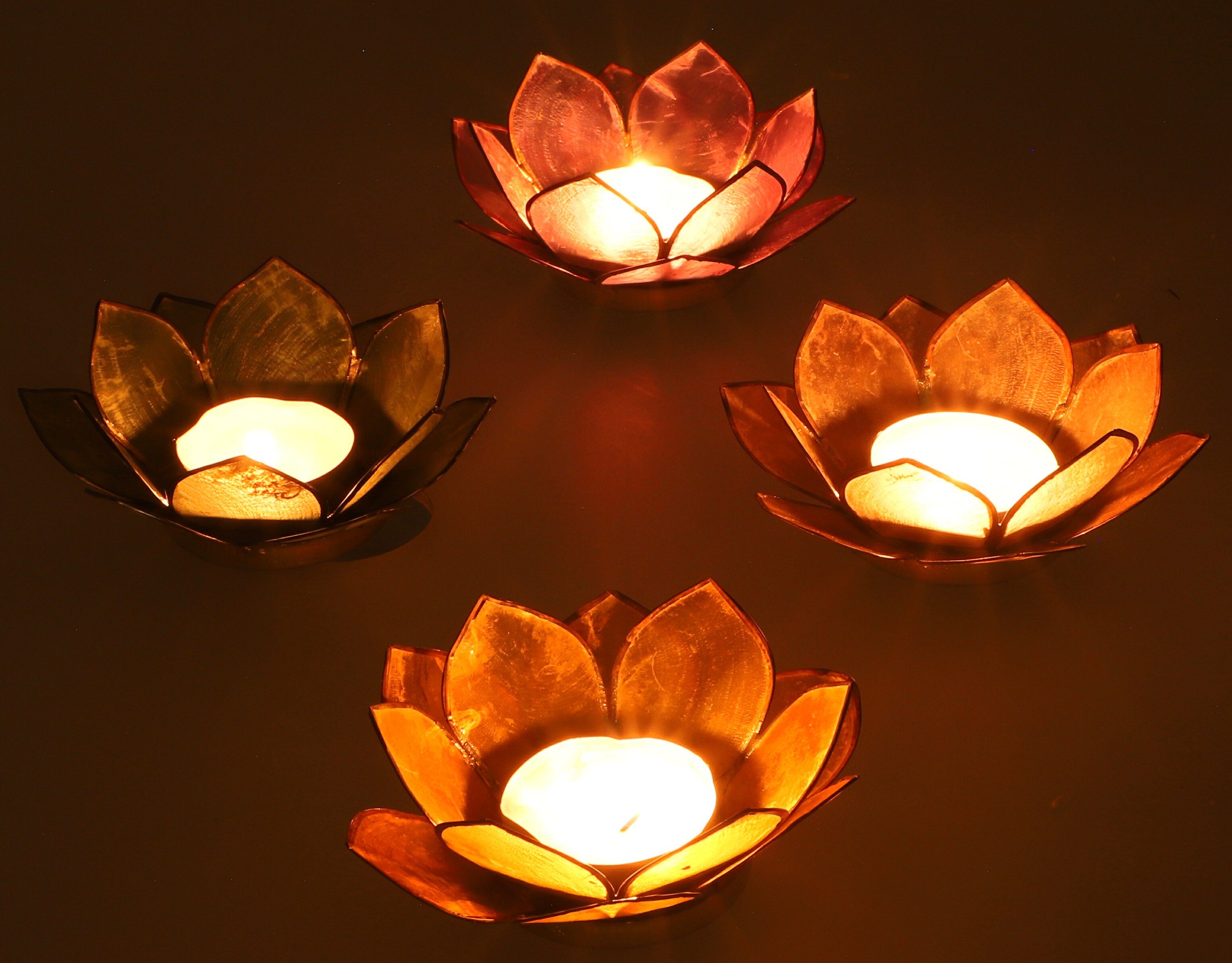 Guru-Shop Windlicht Lotus Teelicht Muschel 11*4 cm - goldgelb