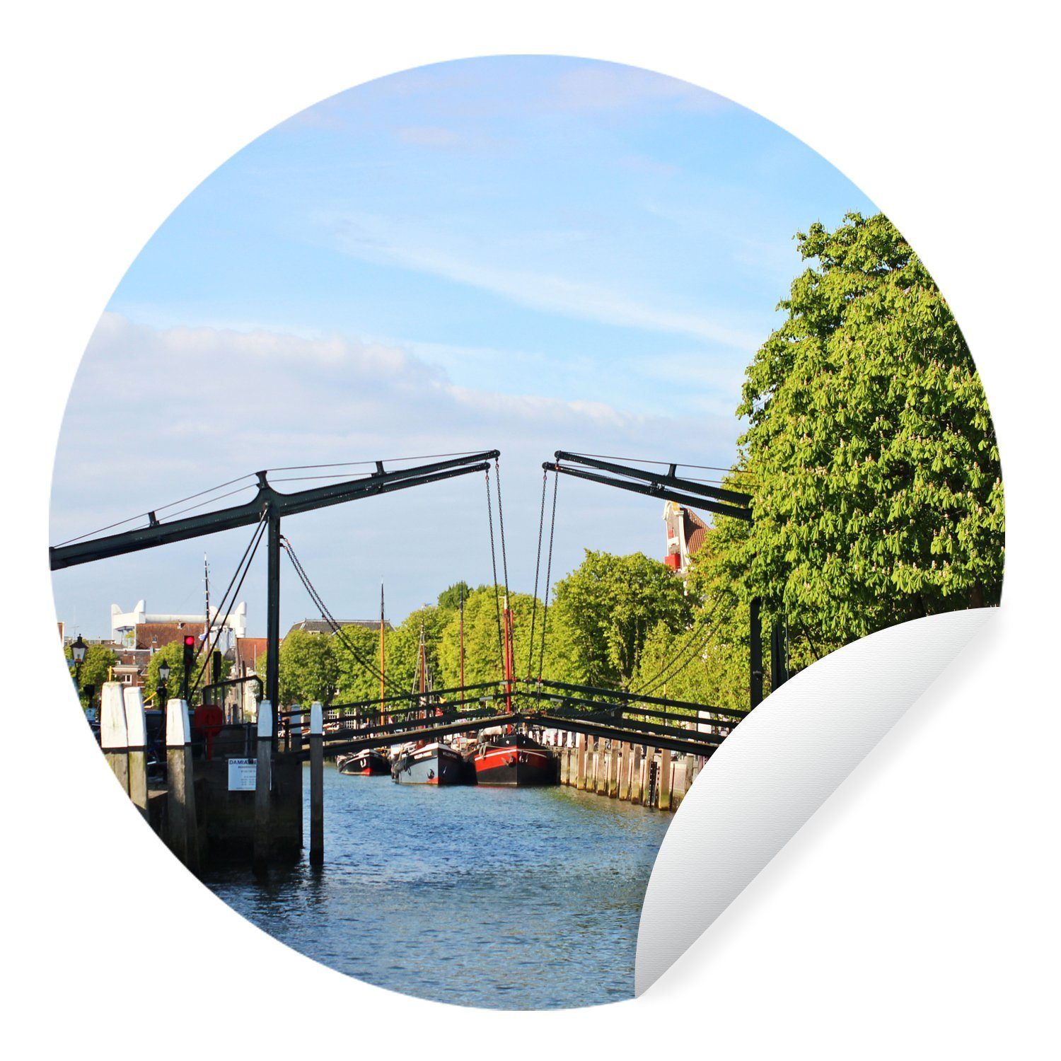 MuchoWow Wandsticker »Brücke - Dordrecht - Niederlande« (1 St),  Tapetenkreis für Kinderzimmer, Tapetenaufkleber, Rund, Wohnzimmer