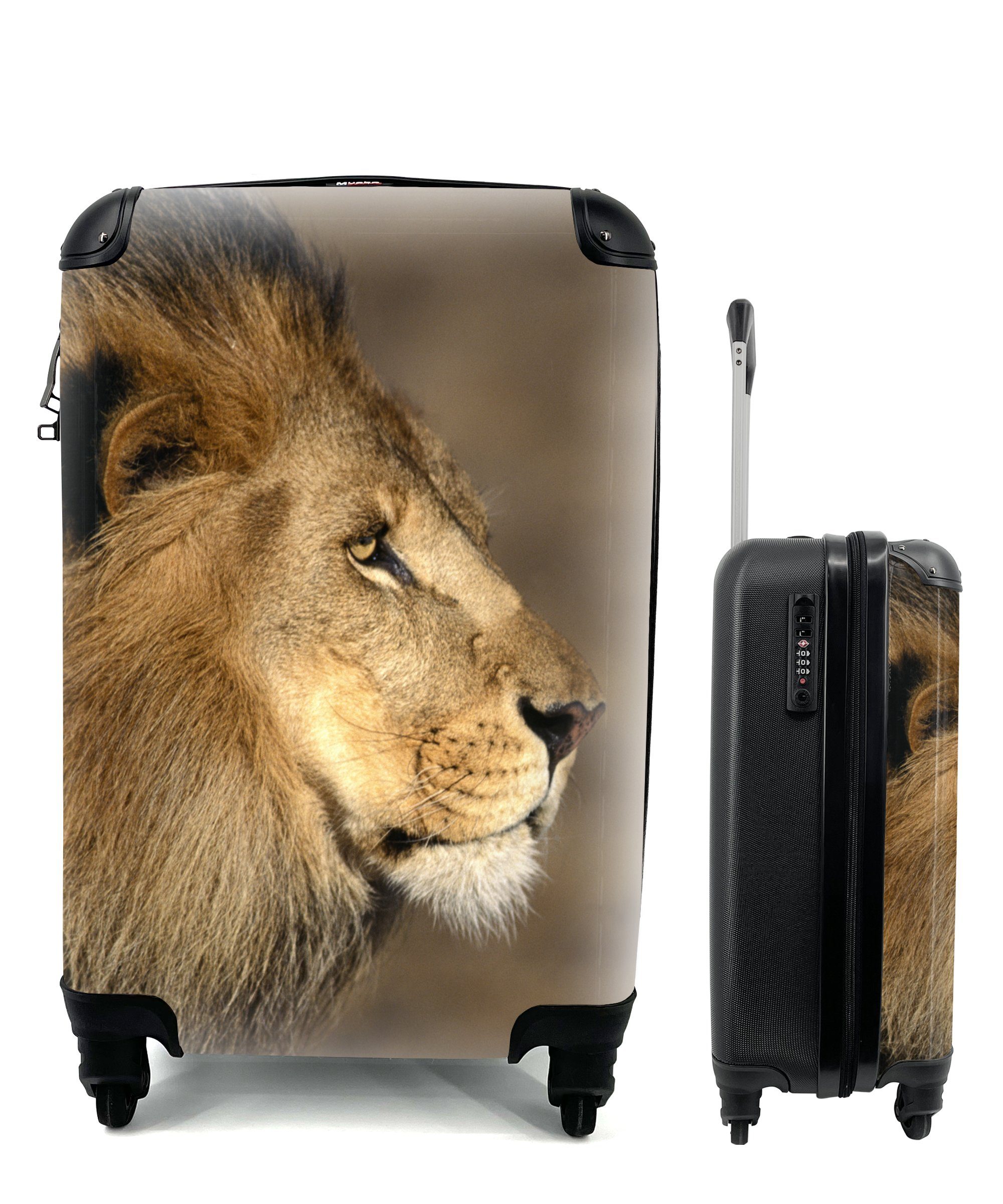 MuchoWow Handgepäckkoffer Profil - Löwe - Afrika, 4 Rollen, Reisetasche mit rollen, Handgepäck für Ferien, Trolley, Reisekoffer