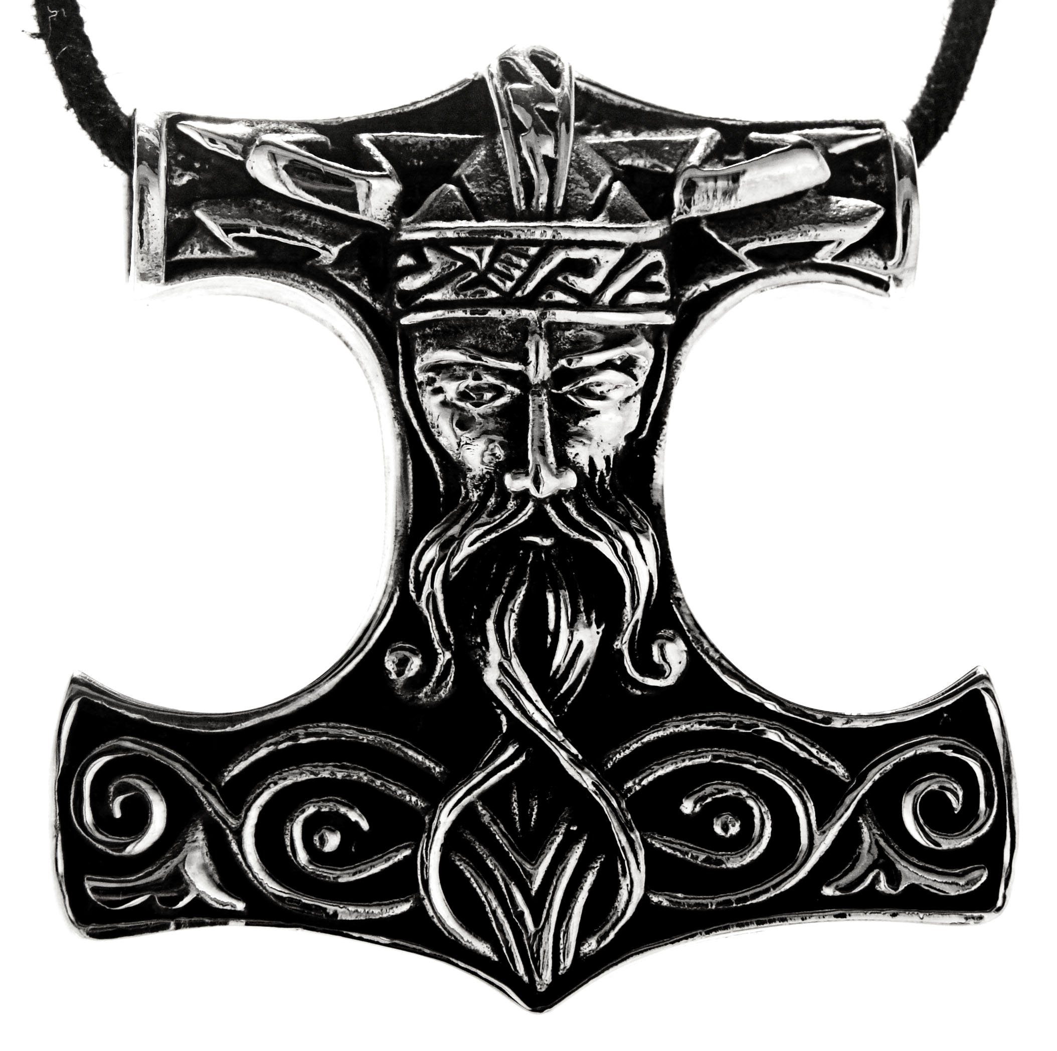 Kiss of Leather Kettenanhänger Thorshammer Anhänger 925 Silber Thors Thor Hammer Thorhammer Odinskopf