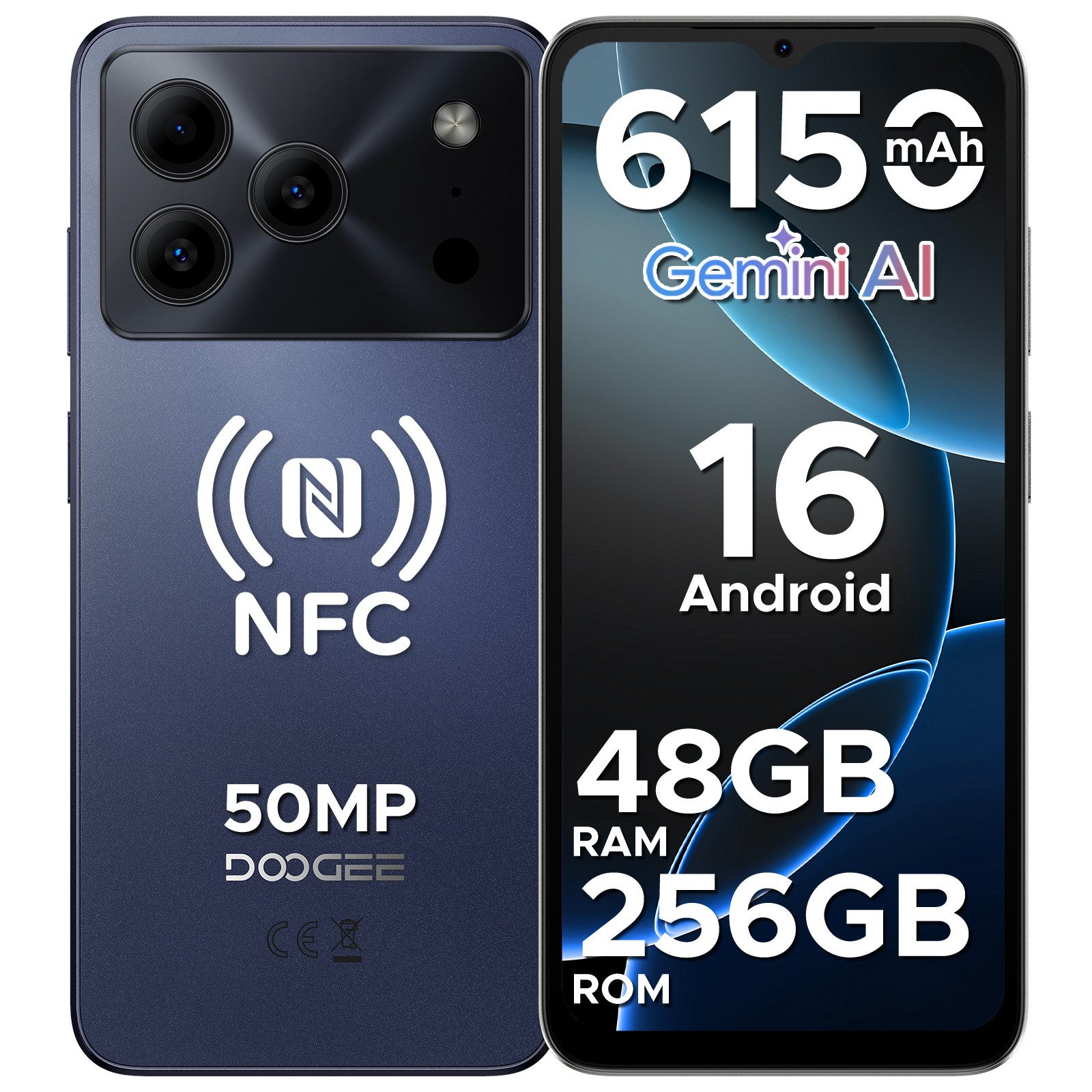 DOOGEE NOTE 56 PLUS Android 16 Handy, 48GB RAM (6 + 42GB)+256GB 6.56" HD+ Smartphone (16,6 cm/6,56 Zoll, 256 GB Speicherplatz, 50 MP Kamera, 50MP AI Kamera, 6150mAh Akku, 90Hz Display, NFC & Fingerabdruck)