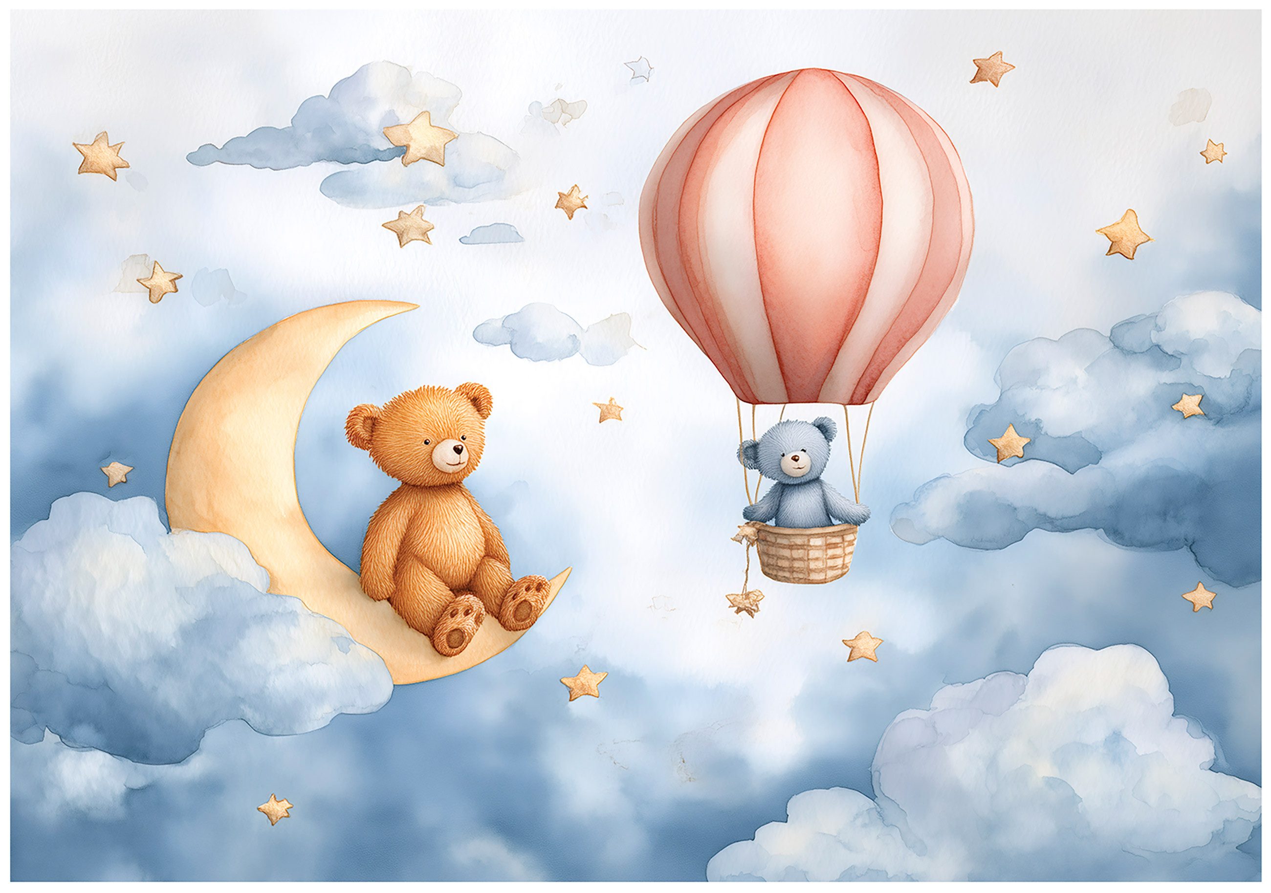 Wallarena Fototapete Wolken Mond - Mehrfarbig - Modern - Vlies - Schlafzimmer, glatt, (2 St), 100x70cm