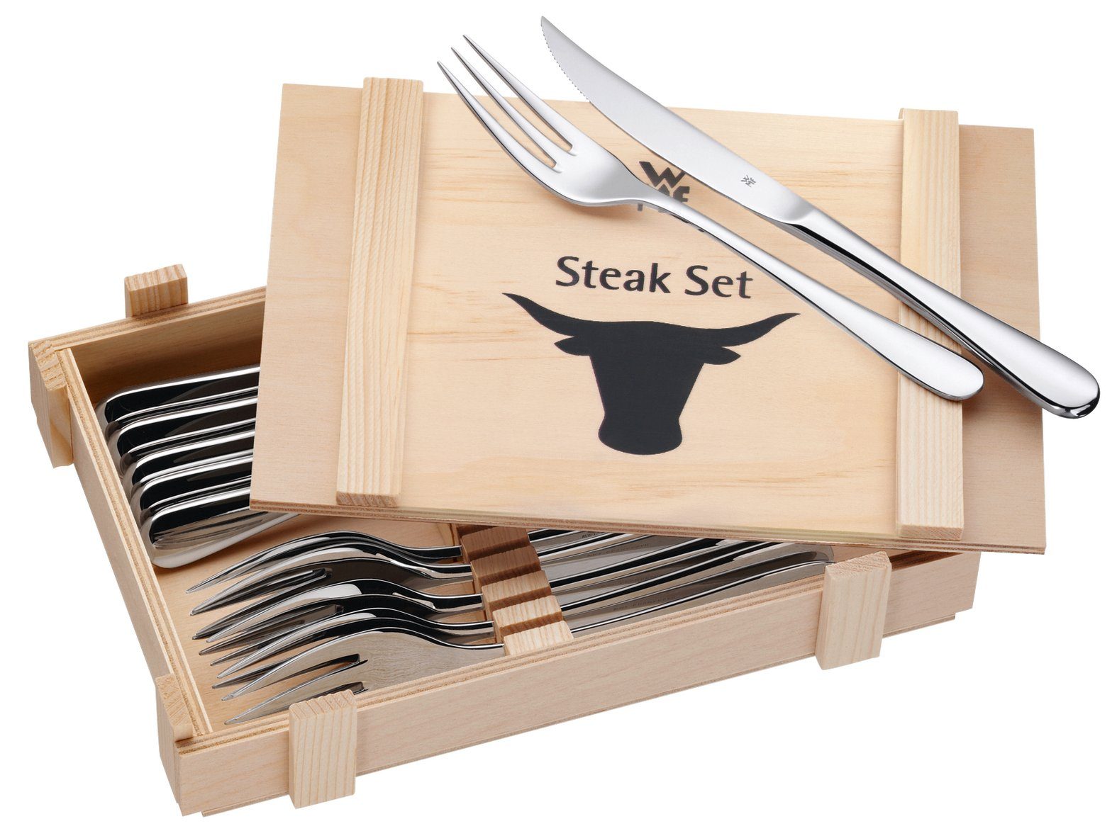 WMF Steakbesteck, 6 Personen, Edelstahl, Kunststoff, Glas, 12-teilig für 6 Personen & Trend Mühlenset 2tlg